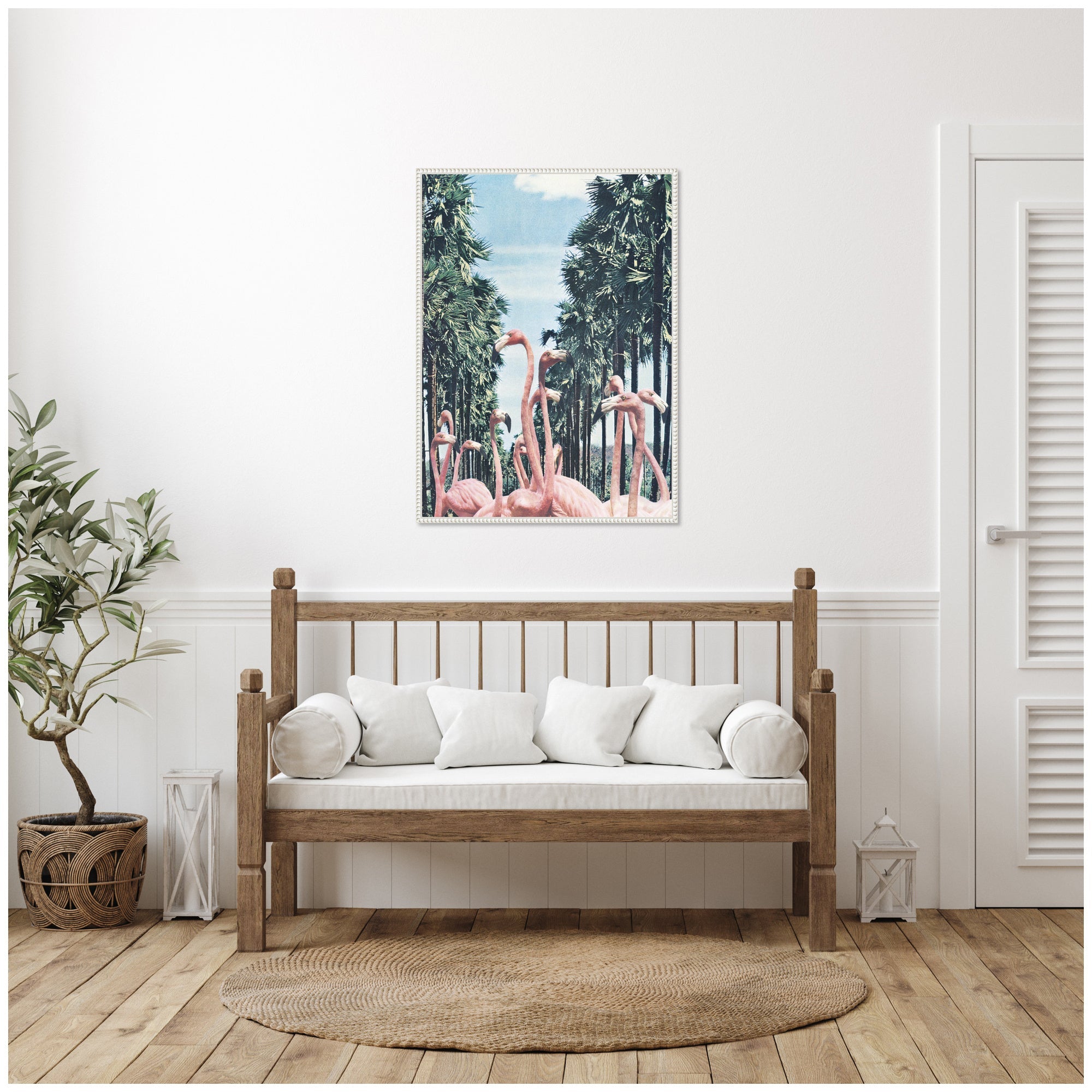 Sylvie Palm Trees and Flamingos Framed Canvas by Sarah Eisenlohr