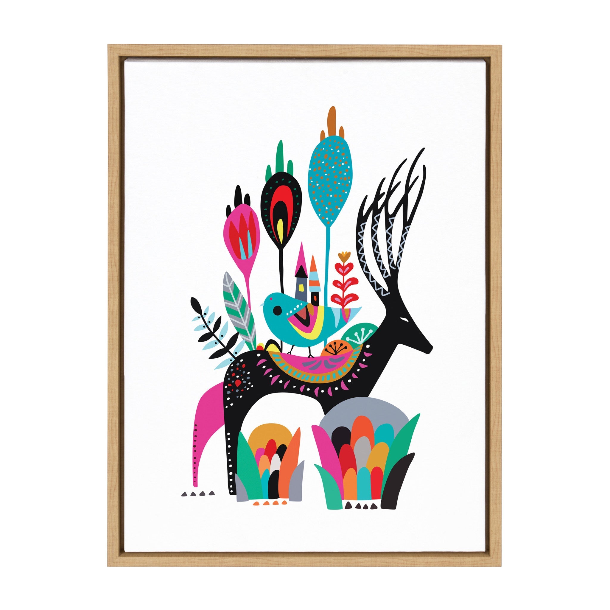 Framed canvas art titled Sylvie Move House with a natural color polystyrene floating frame