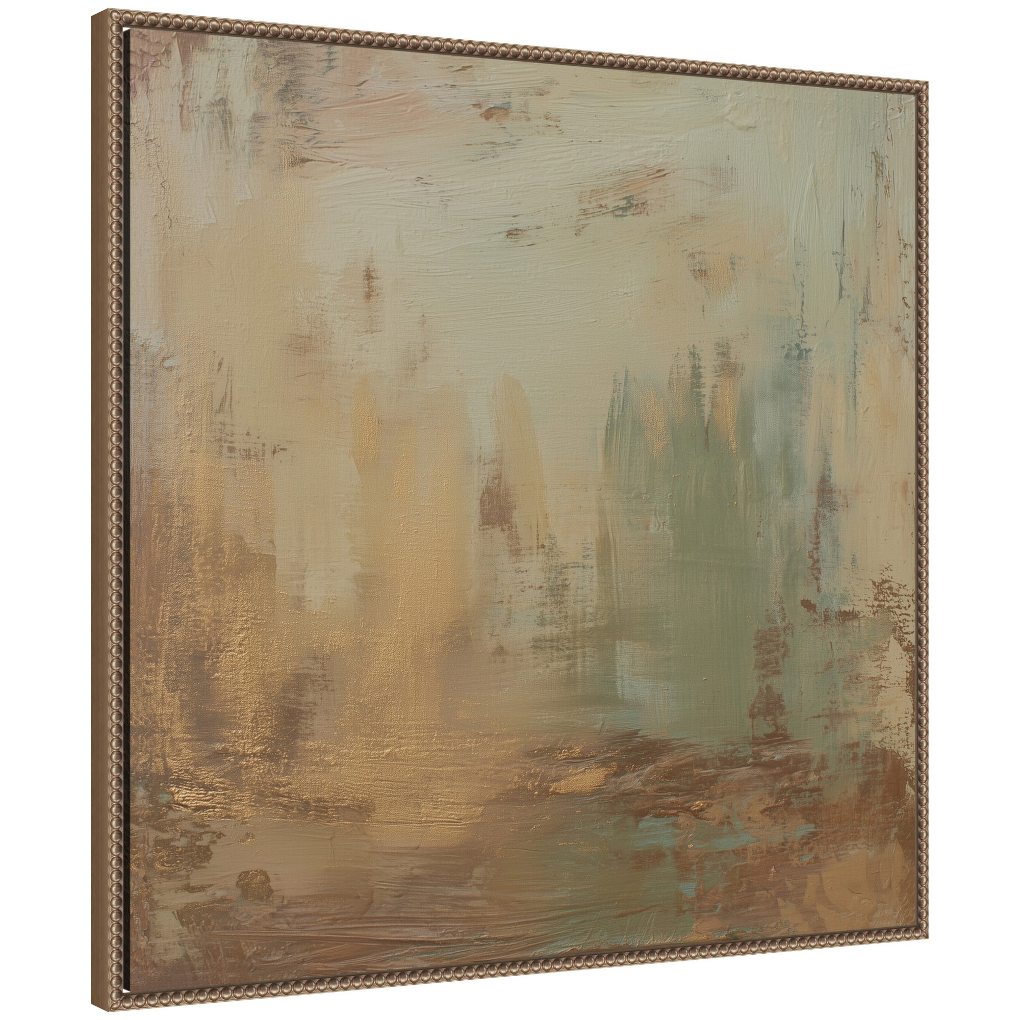 Sage Horizon No.
4 by Amy Lighthall framed canvas wall art print showing abstract landscape in sage hues with dark gold beaded frame