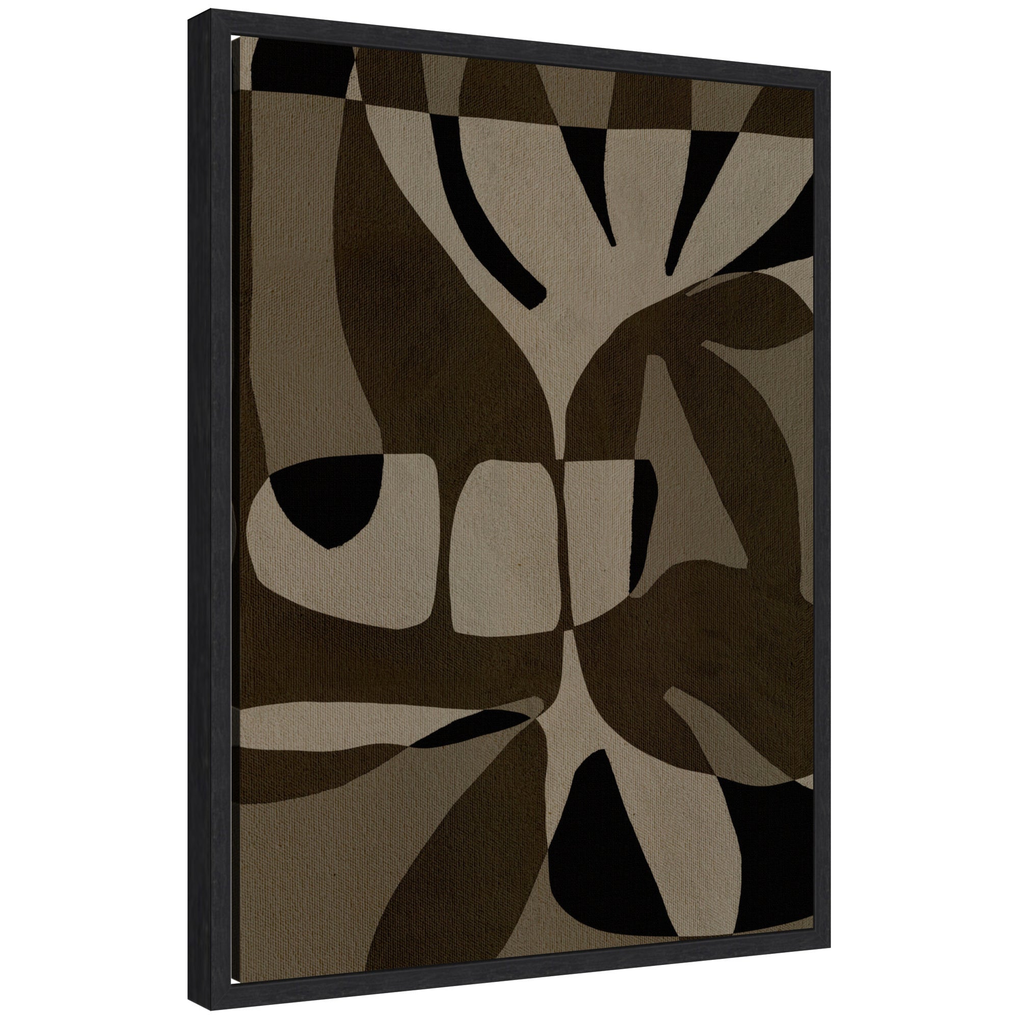 Sylvie Contour 2 abstract framed canvas art in a black floating frame, featuring organic line shapes in earthy tones
