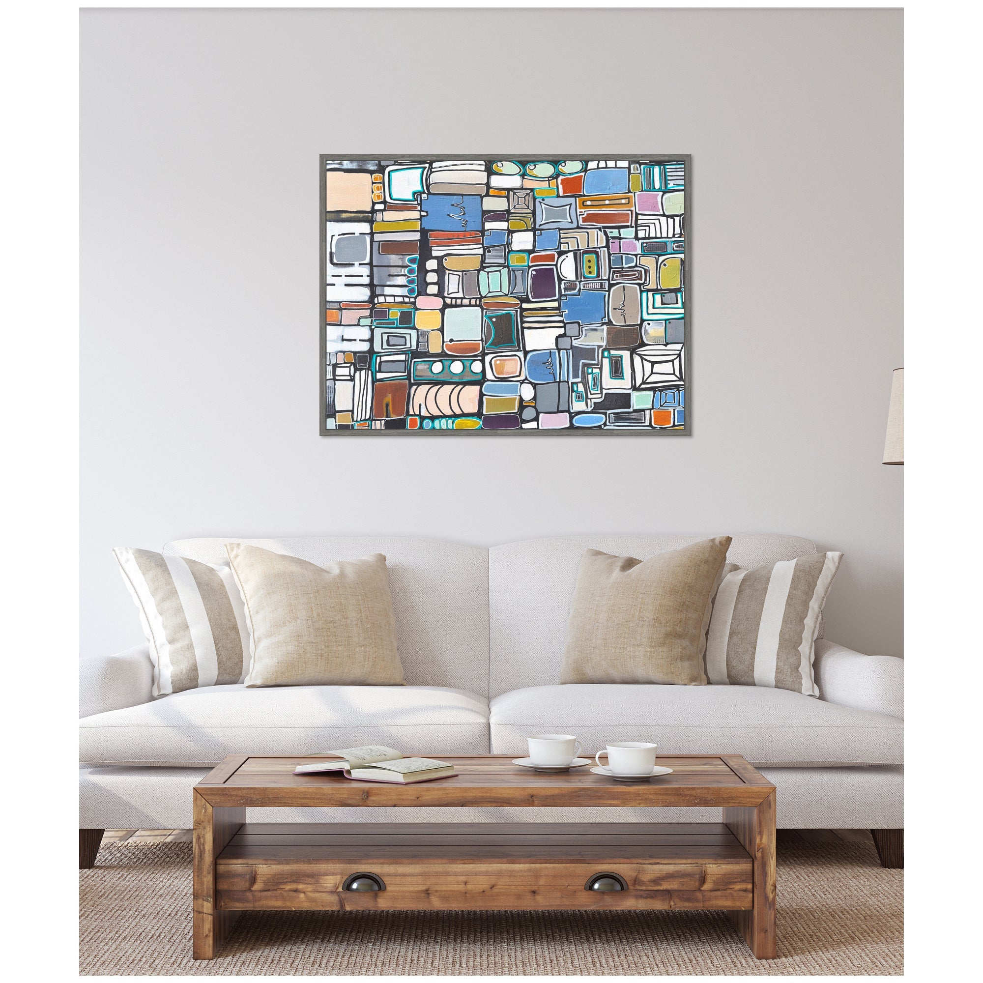 Sylvie Newsprint Horizontal Framed Canvas by Leah Nadeau