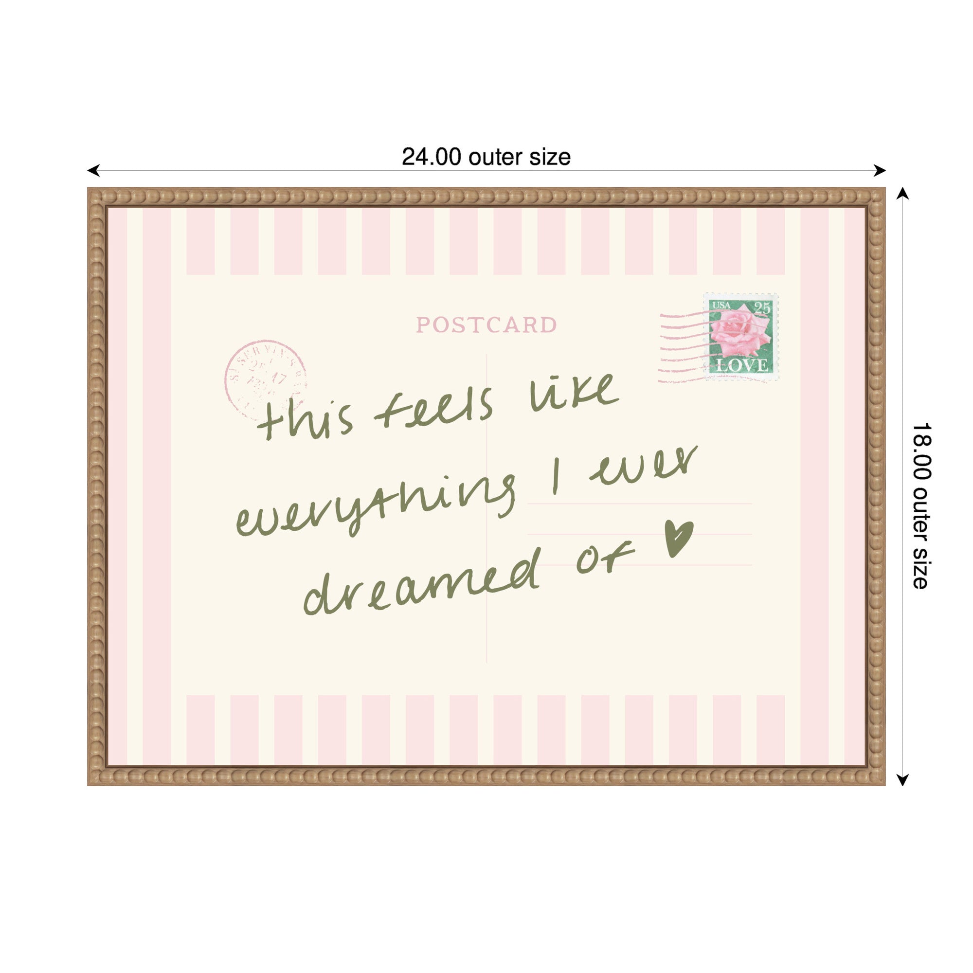Vintage Postcard Print Pink Stripe Travel Dream by Lucky Guava Framed Canvas Wall Art Print