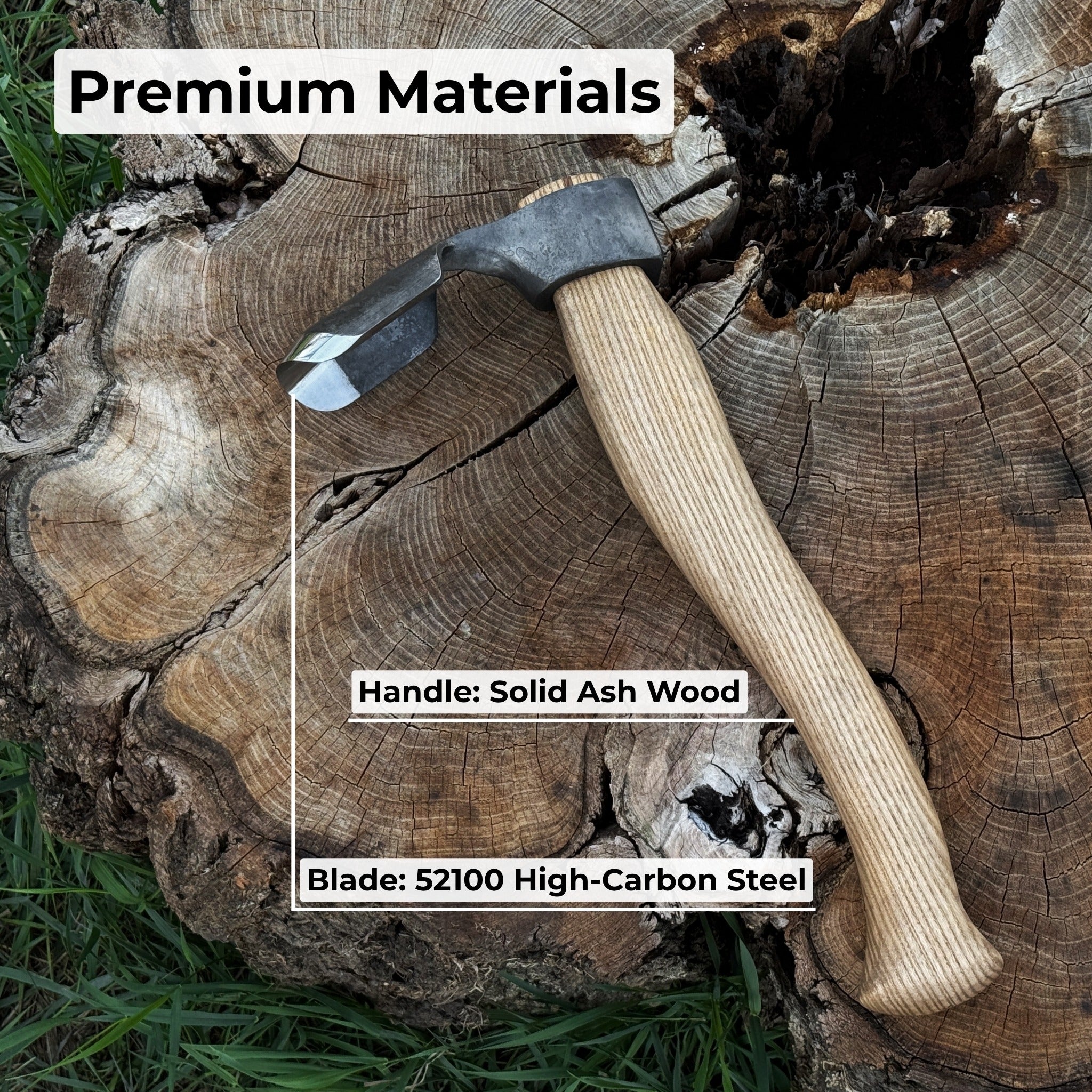 Deep Curved Bowl Adze with hand-forged carbon steel blade and ash wood handle