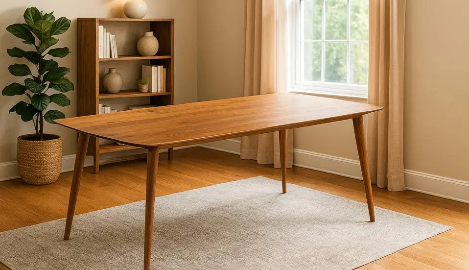 Edge glued solid hardwood dining table with natural wood grain and smooth surface