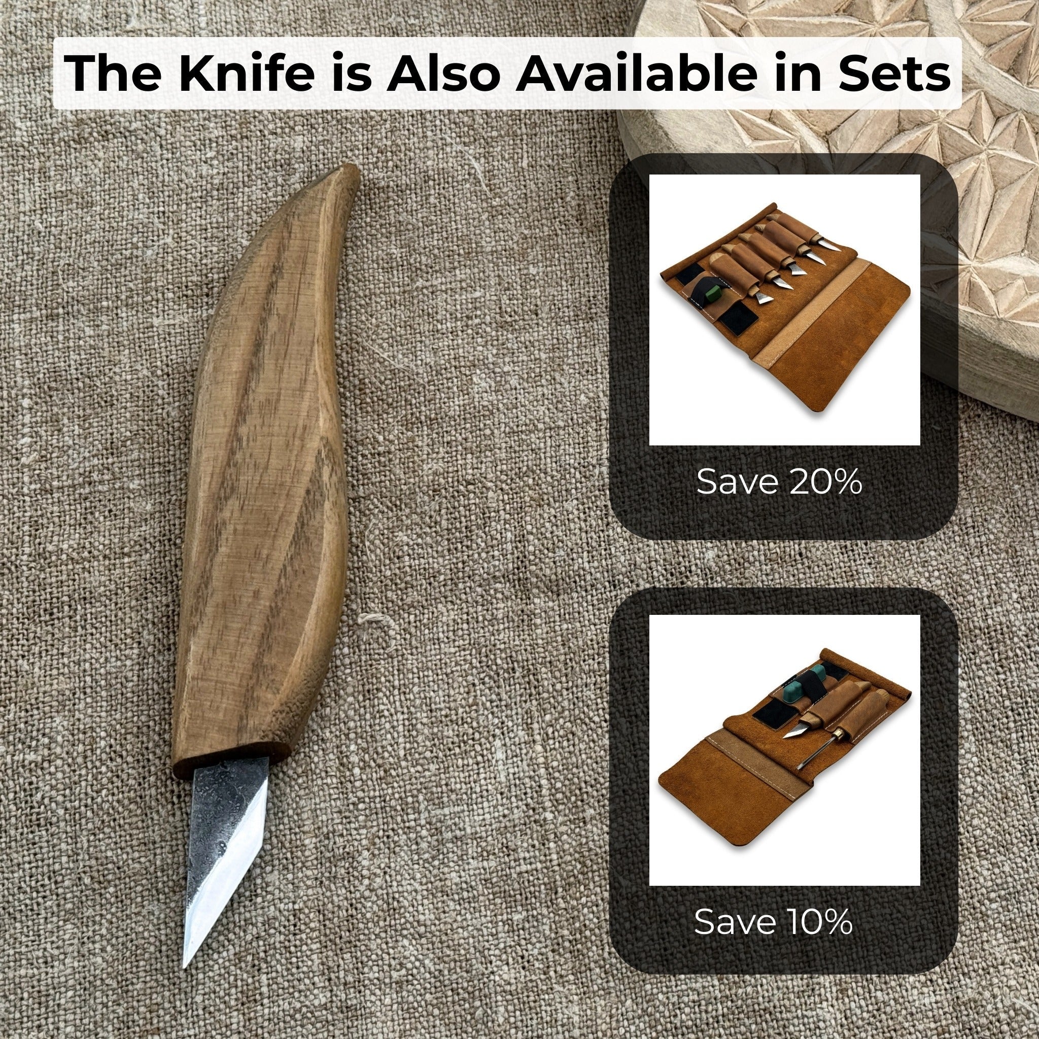 Detail wood carving knife with 2.5 cm blade and ash wood handle by Sharky Forged Steel Tools