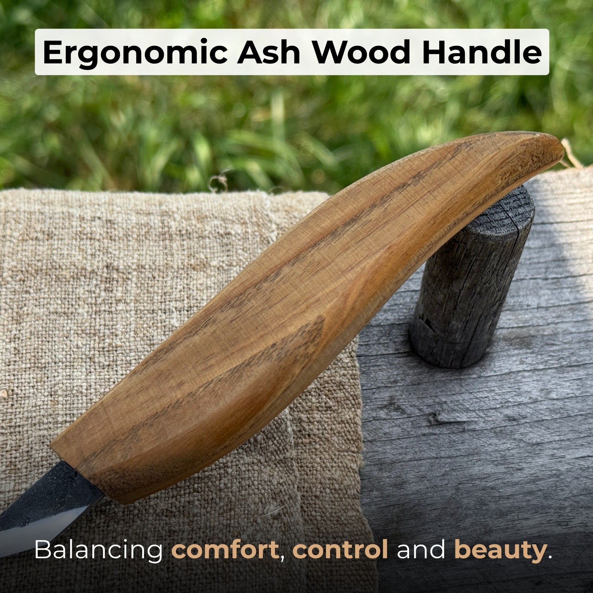 Detail wood carving knife with 2.5 cm blade and ash wood handle by Sharky Forged Steel Tools