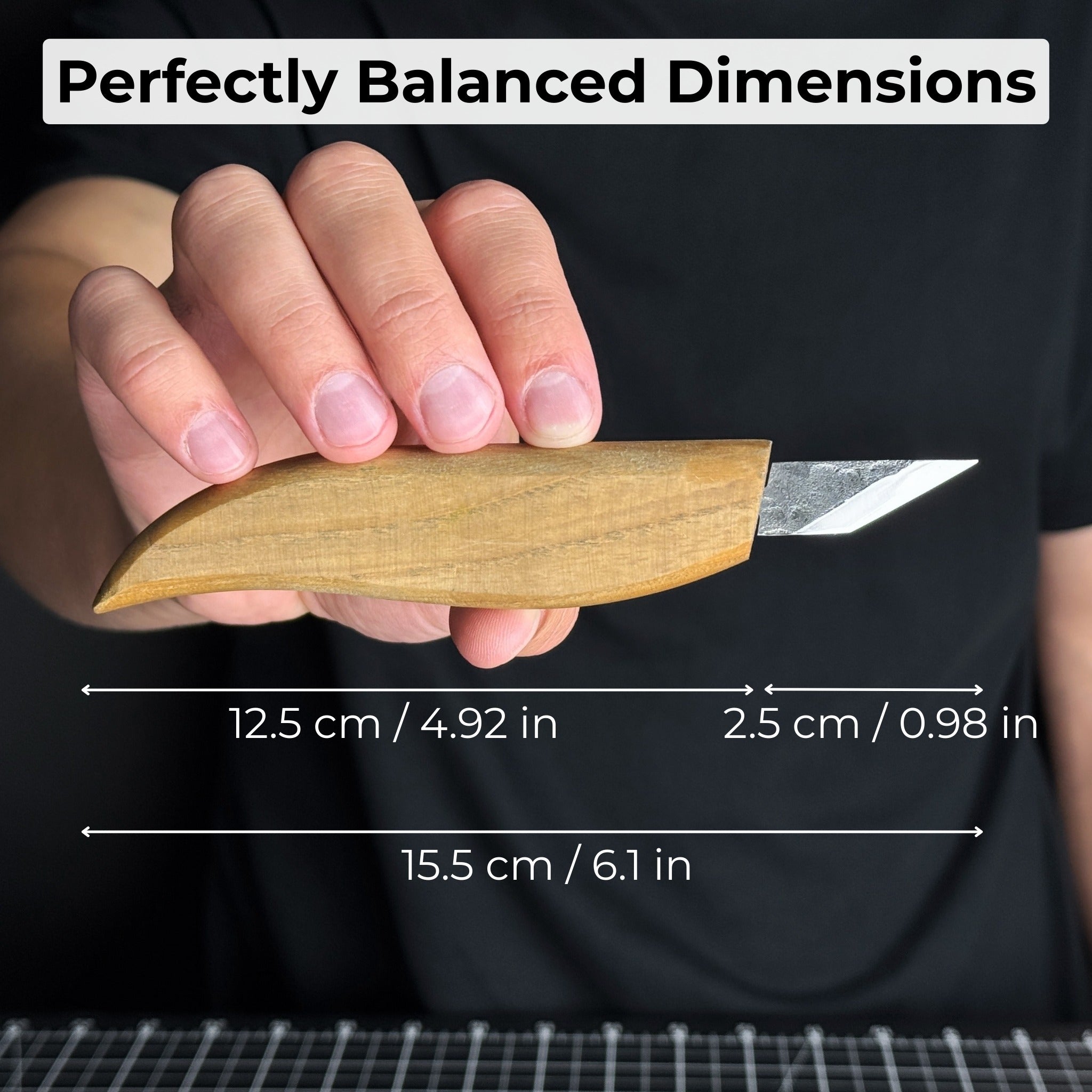 Detail wood carving knife with 2.5 cm blade and ash wood handle by Sharky Forged Steel Tools
