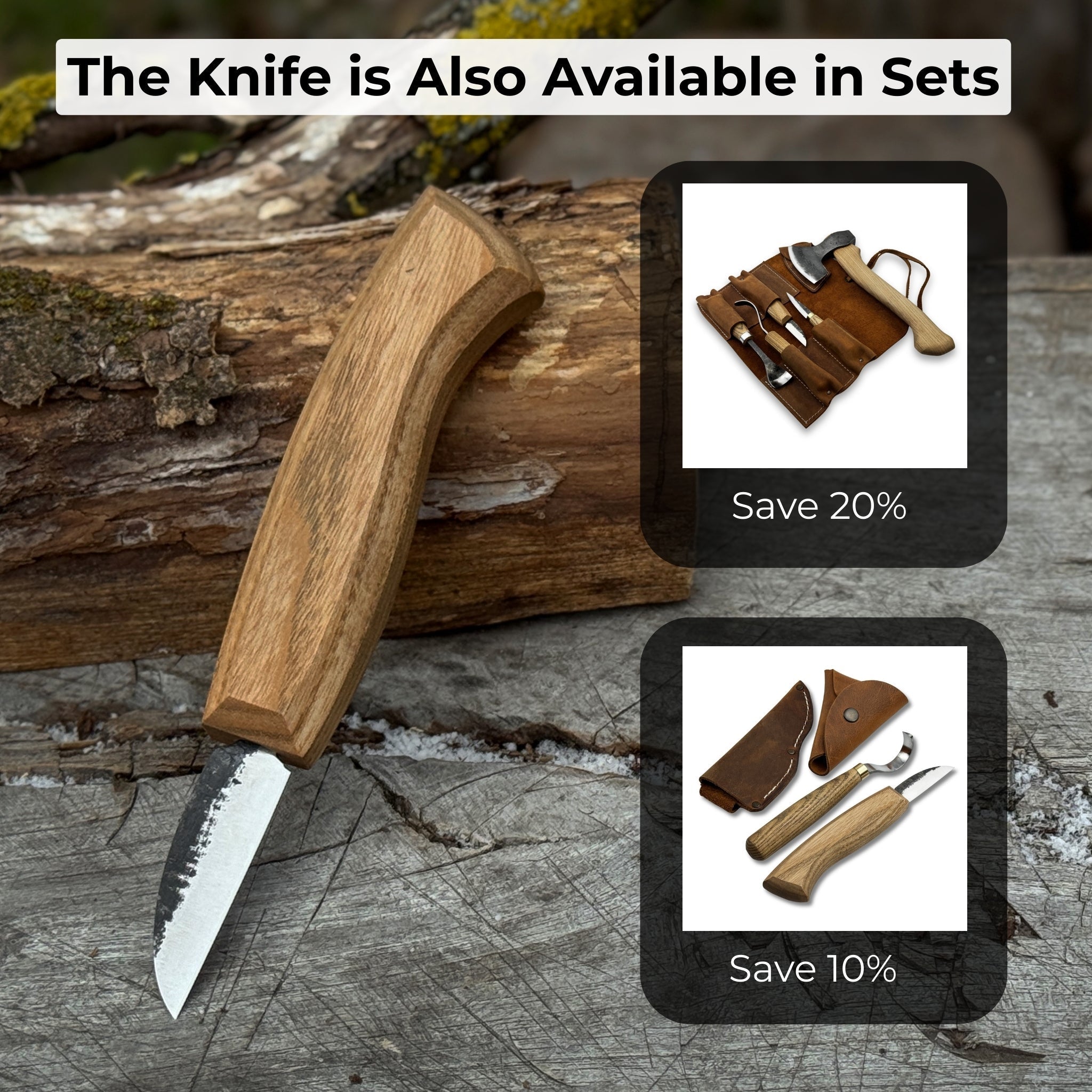 Detail wood carving knife with 5 cm blade and ash wood handle by Sharky Forged Steel Tools