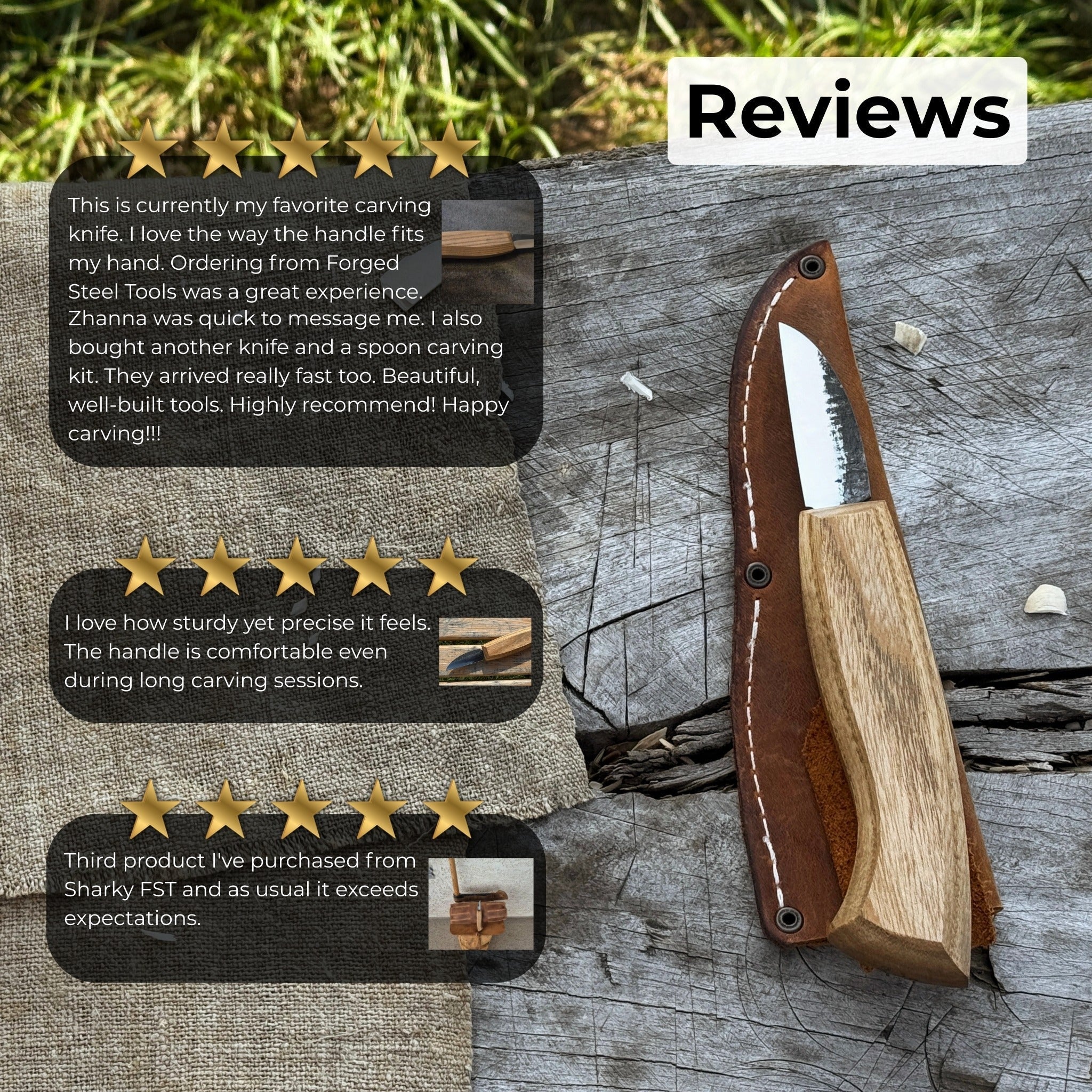 Detail wood carving knife with 5 cm carbon steel blade and leather sheath