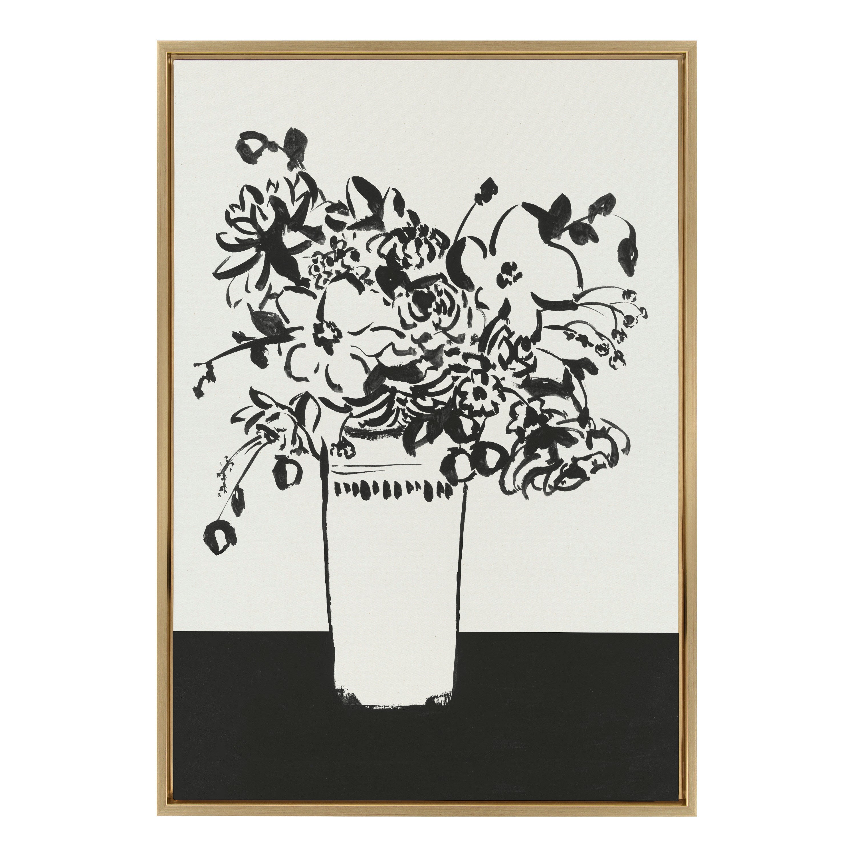 Sylvie 1043 Black and White Vase Framed Canvas by Teju Reval of by kateandlaurel - main product image for Resin Society