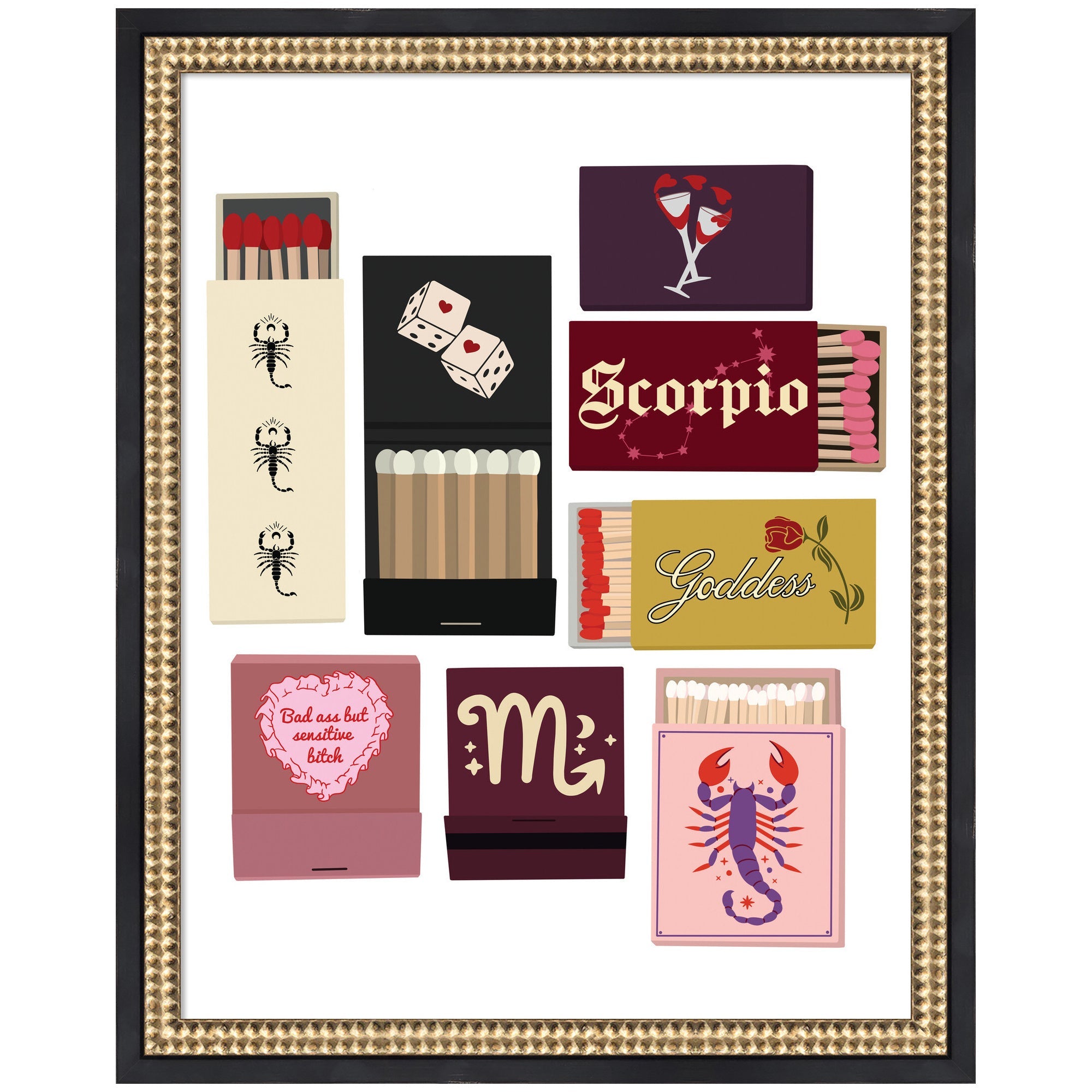 Framed Scorpio Matchbooks wall art print by Megan Ryan with black moulding