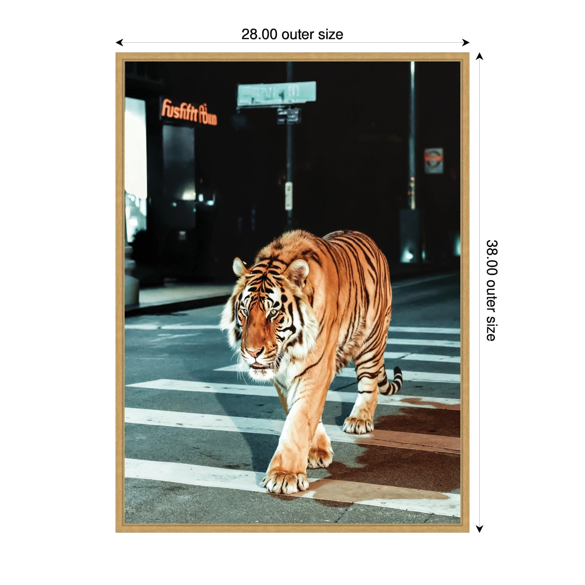 Sylvie Tiger in the City at Night 2 Framed Canvas by Michael Schauer