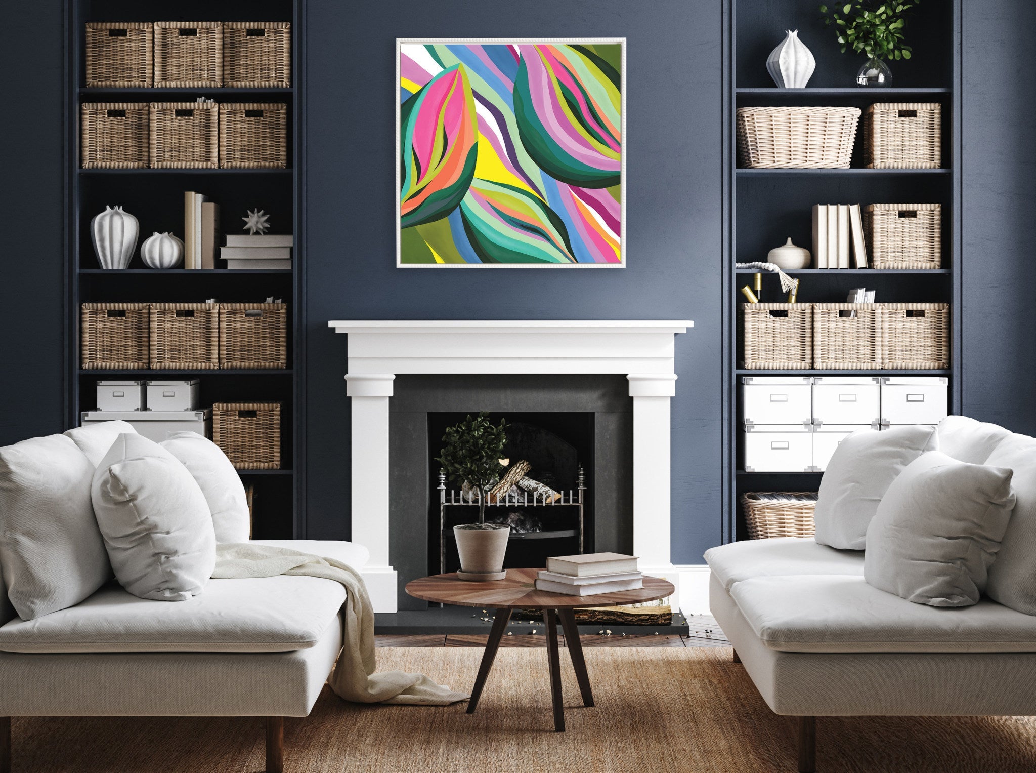 Sylvie Beaded Abstract Colorful Leaves Framed Canvas by Carey Copeland