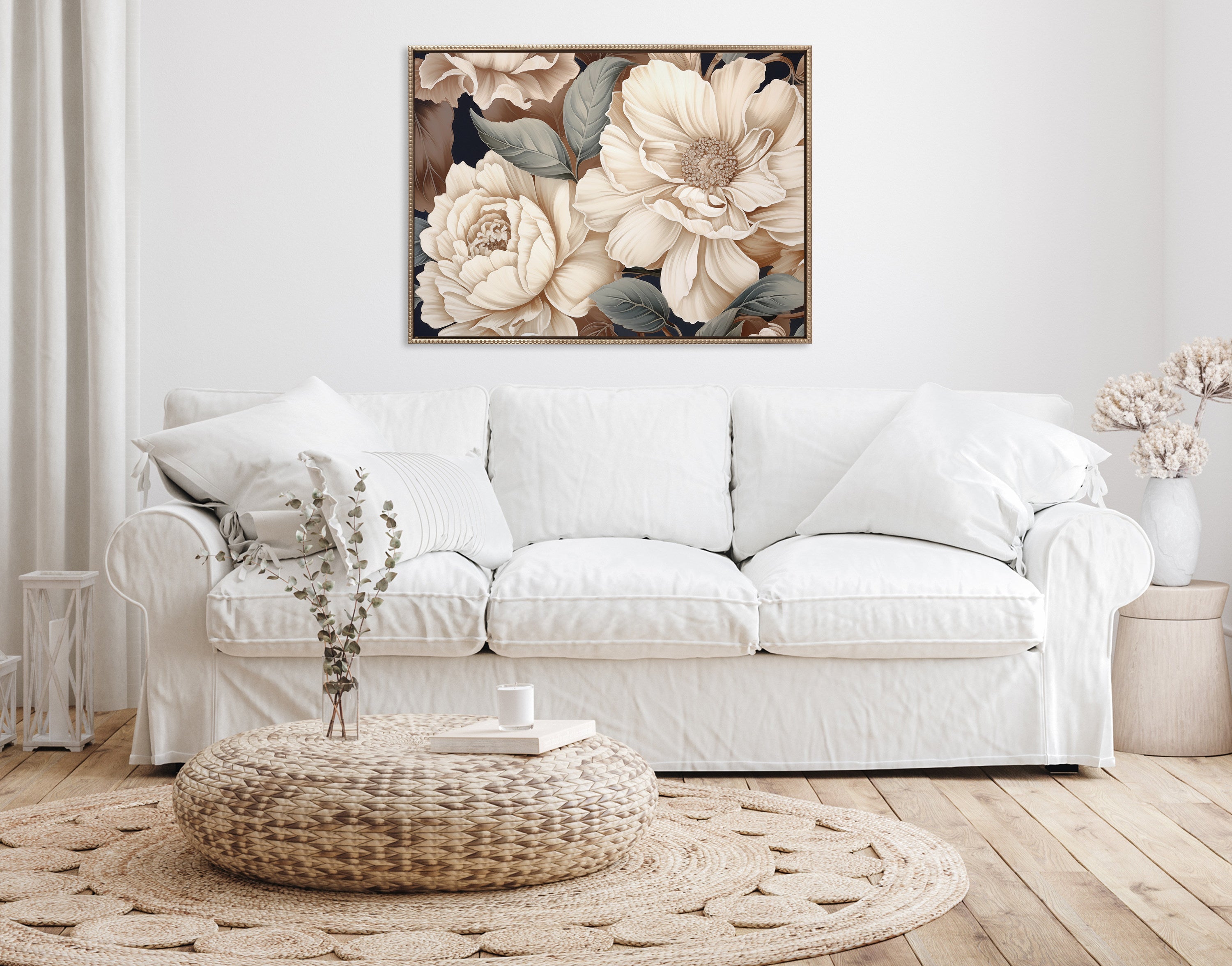 Sylvie Beaded Retro Glam Floral Framed Canvas by The Creative Bunch Studio