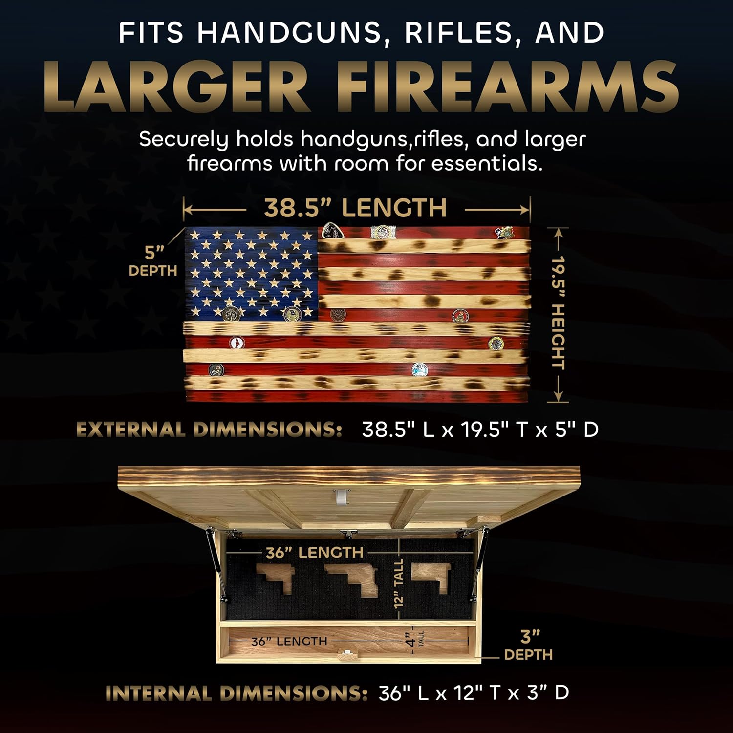 American Flag Challenge Coin Display and Hidden Gun Cabinet by Bellewood Designs - product image 7 for Resin Society