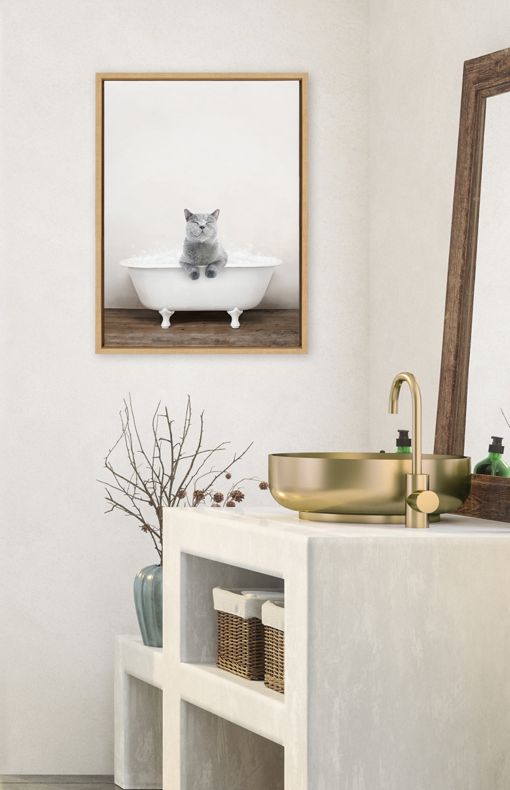 Sylvie Cat in Rustic Bath Framed Canvas by kateandlaurel - product image 10 for Resin Society