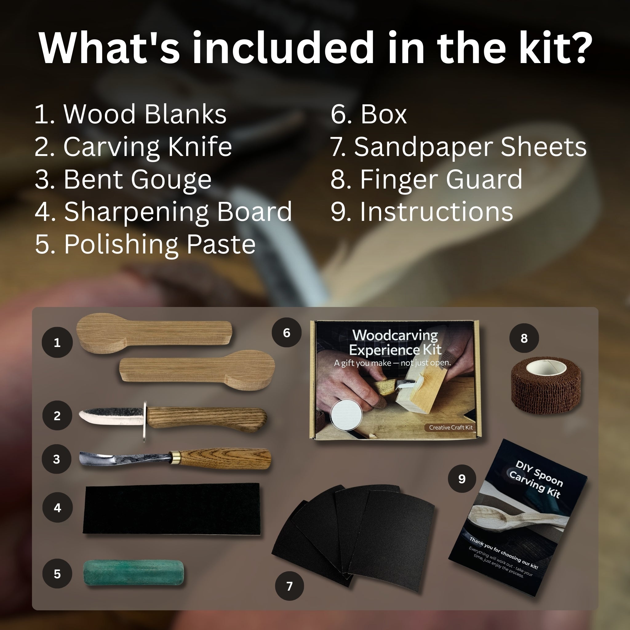 DIY 2-Piece Spoon Carving Kit for Beginners with wood blanks and carving tools