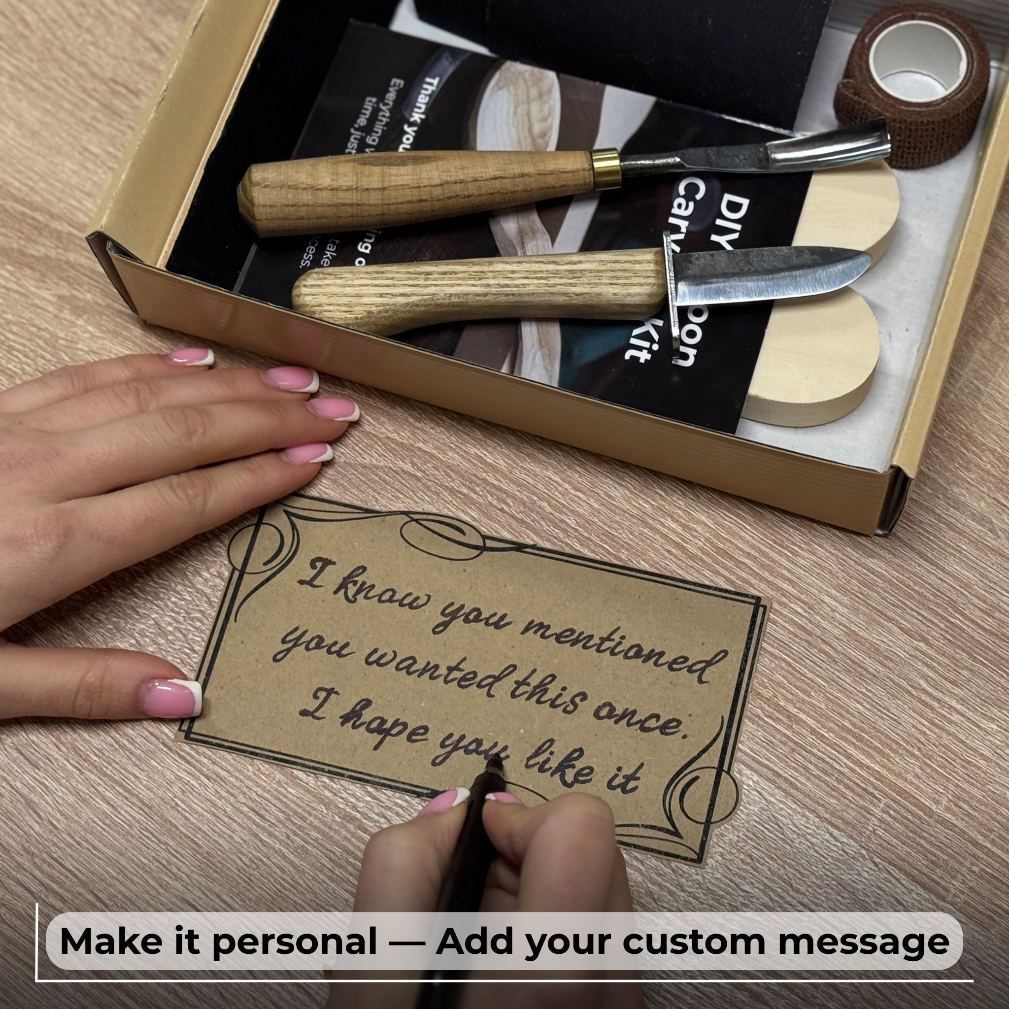 DIY 2-Piece Spoon Carving Kit for Beginners with wood blanks and carving tools