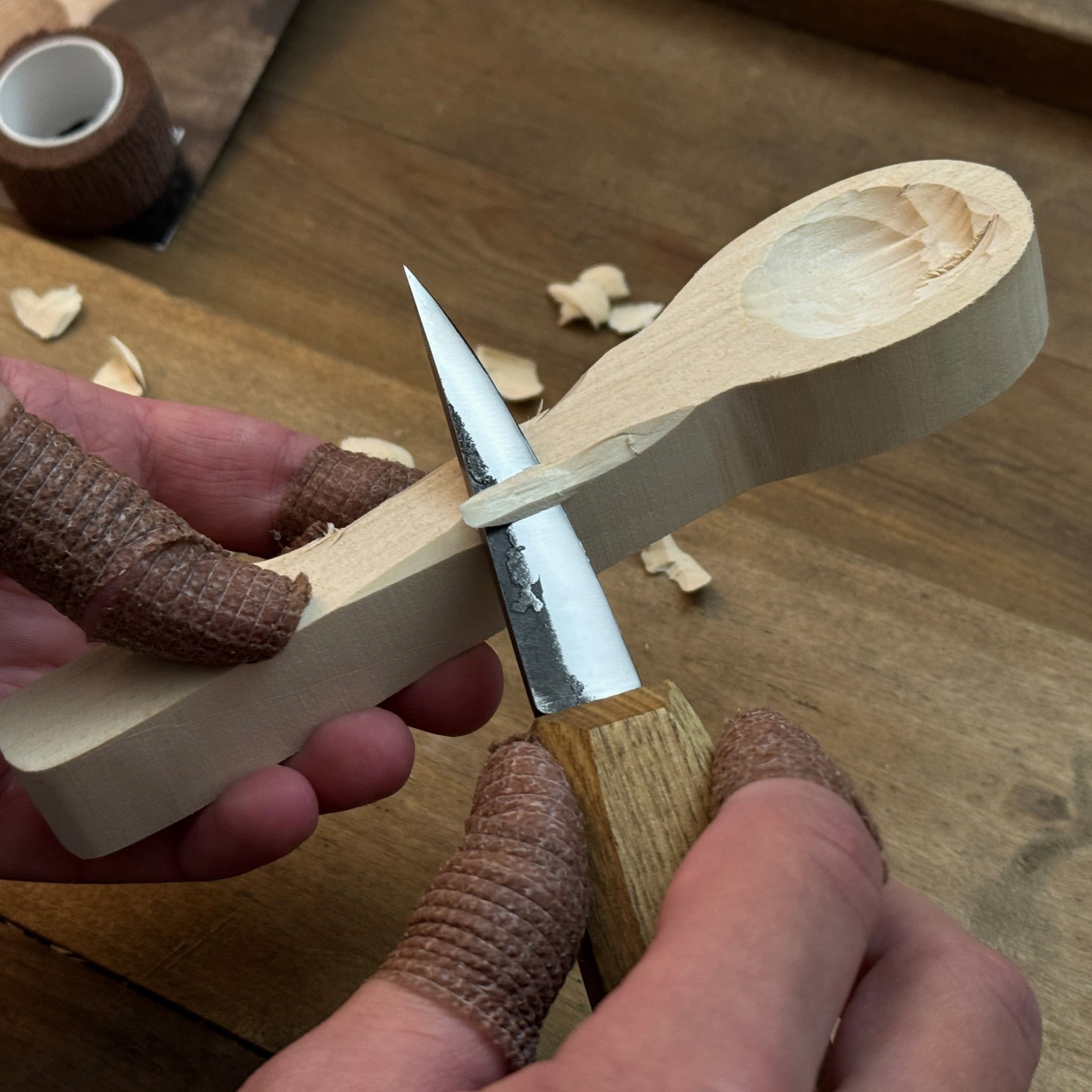 DIY 3-piece spoon carving kit with linden, cherry, and oak wood blanks and hand-forged carving tools