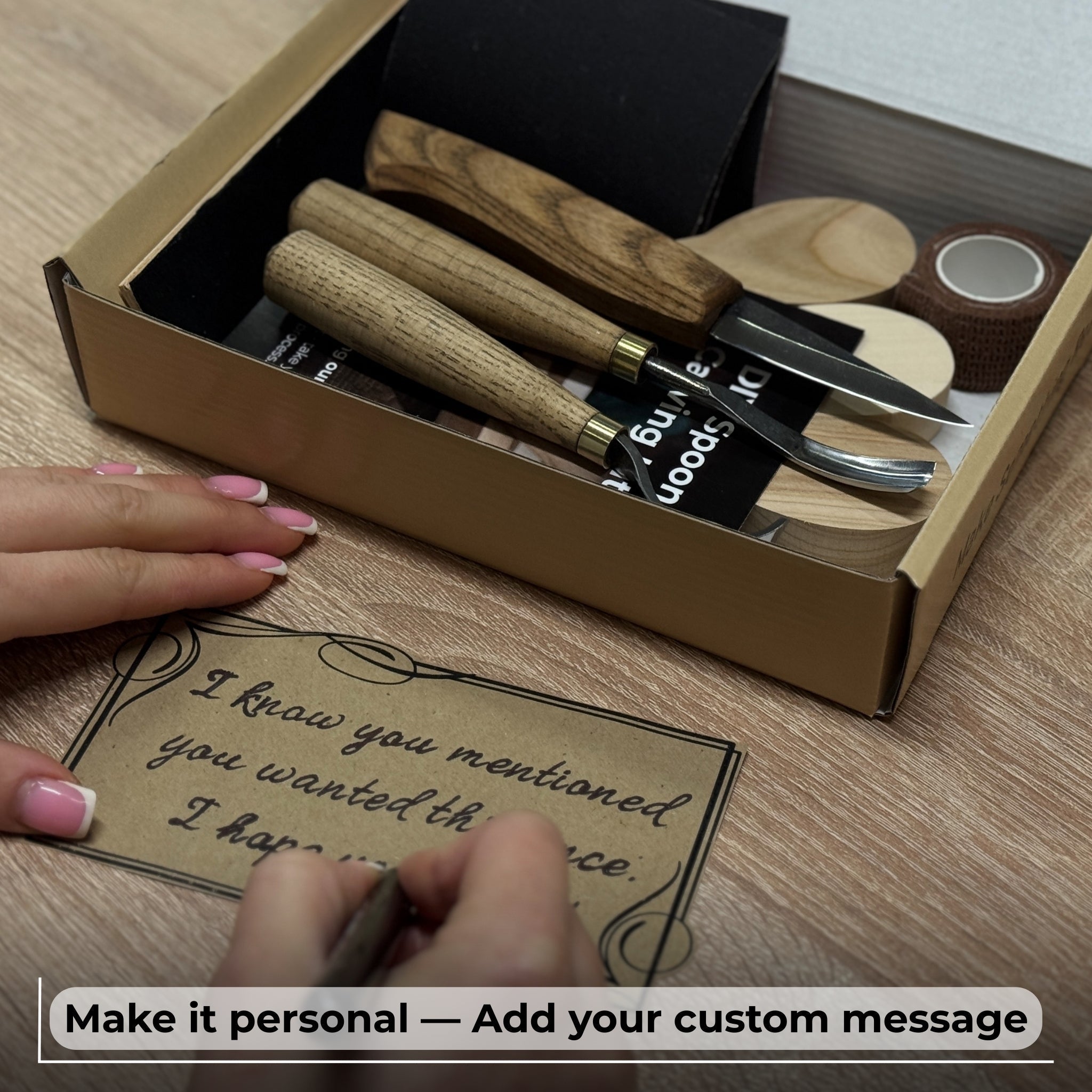 DIY 3-Piece Spoon Carving Kit with wood blanks and hand-forged carving tools