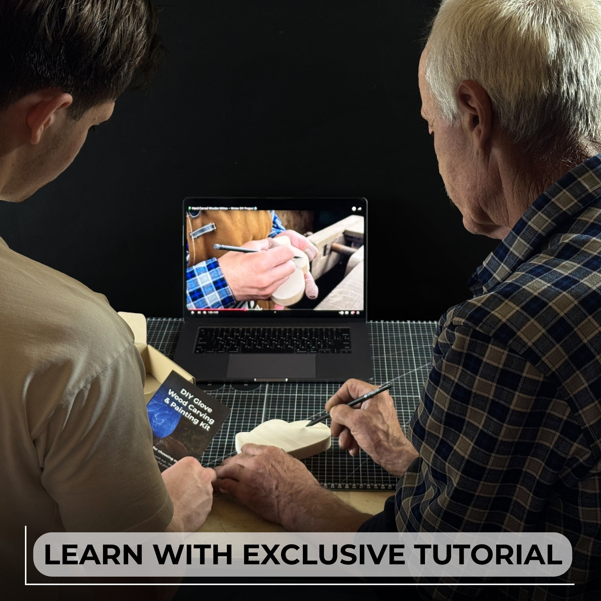 DIY Glove Wood Carving & Painting Kit with carving knife, wooden glove blank, paint set, and tutorial materials
