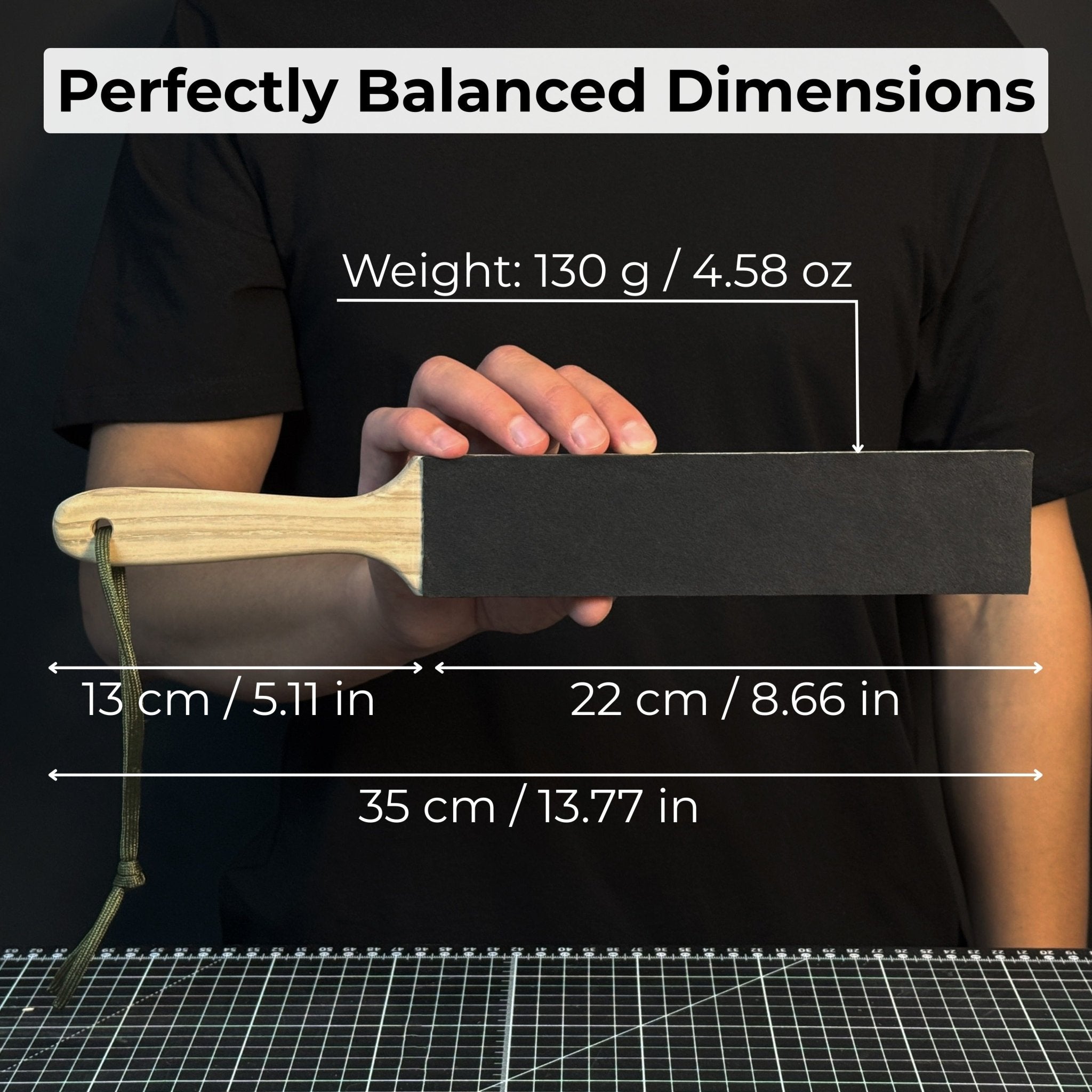 Double-sided leather sharpening strop with polishing paste and ash wood handle
