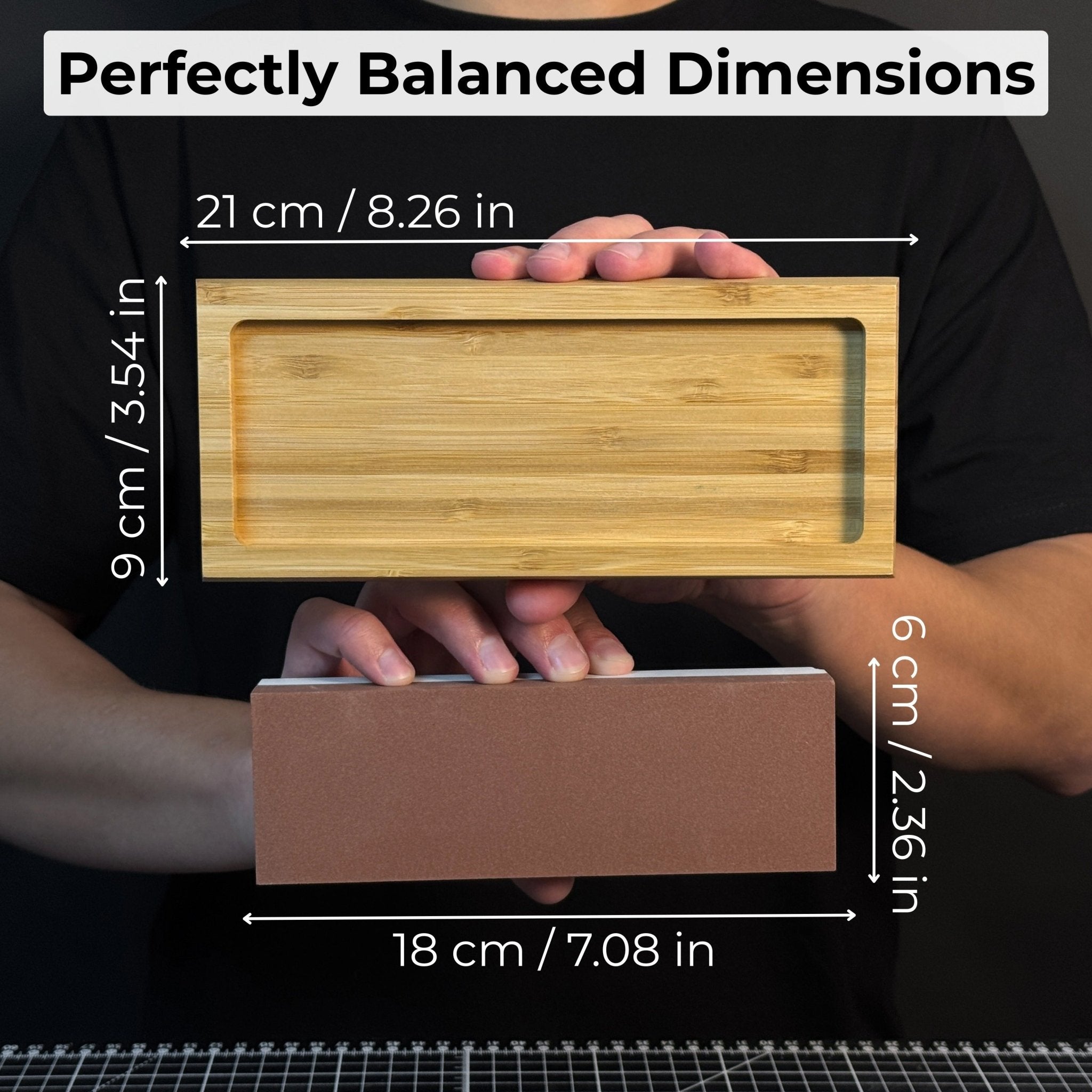 Double-sided sharpening stone with grit #3000 and #8000, shown with optional wooden stand