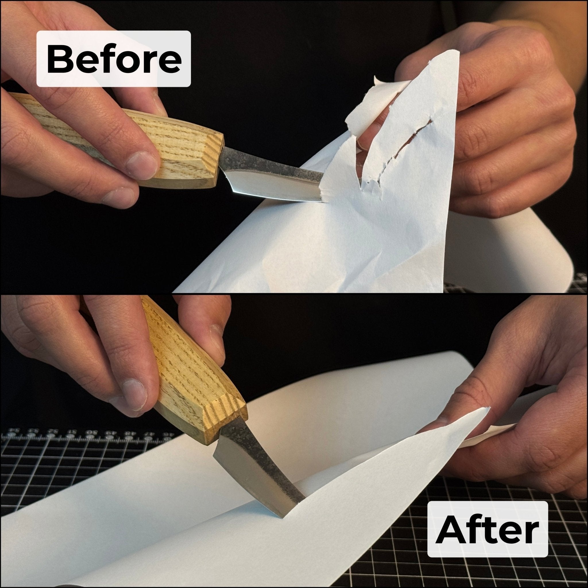 Double-sided sharpening stone with grit #3000 and #8000, shown with optional wooden stand
