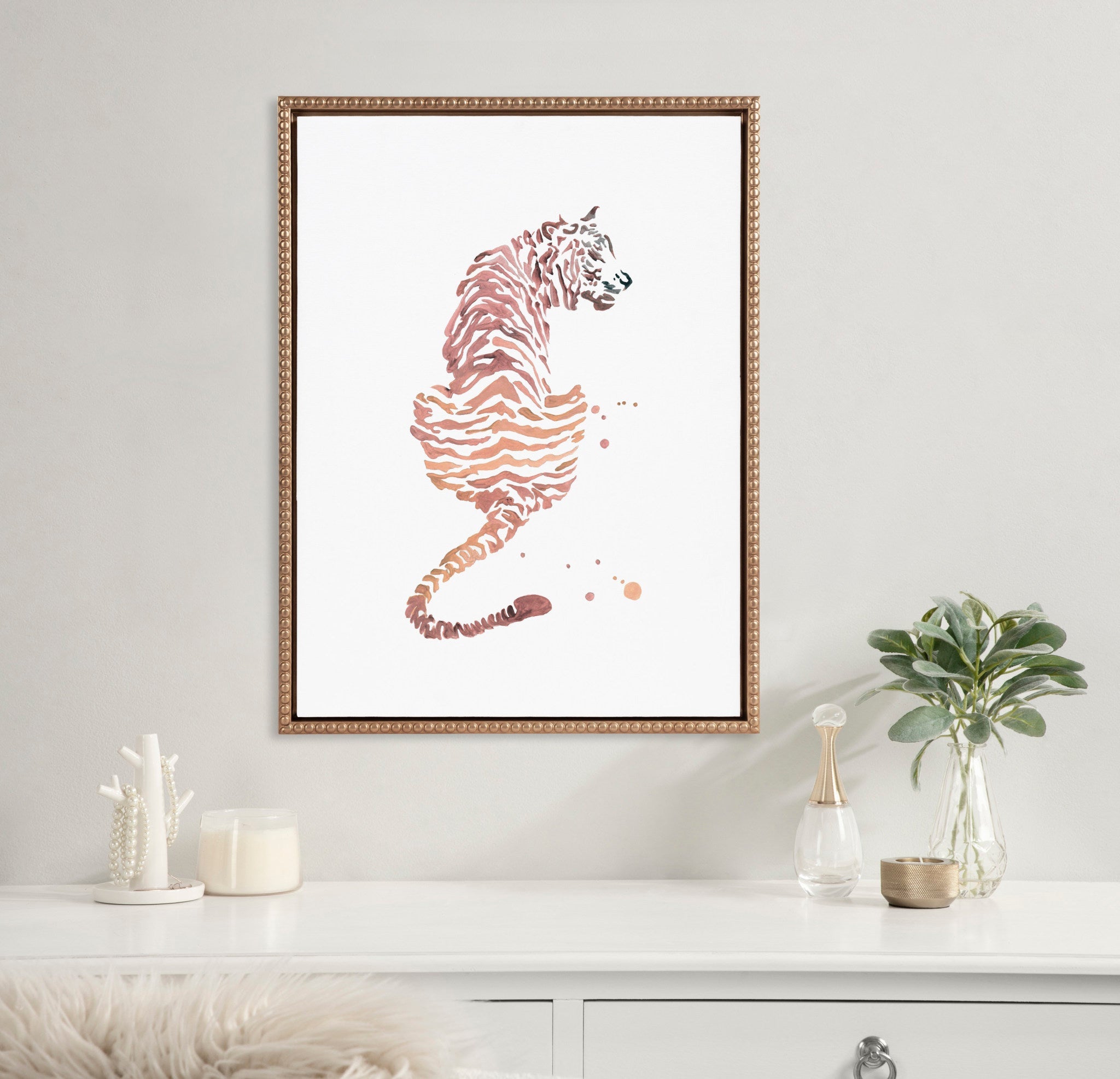 Sylvie Beaded Boho Tiger Framed Canvas by Viola Kreczmer