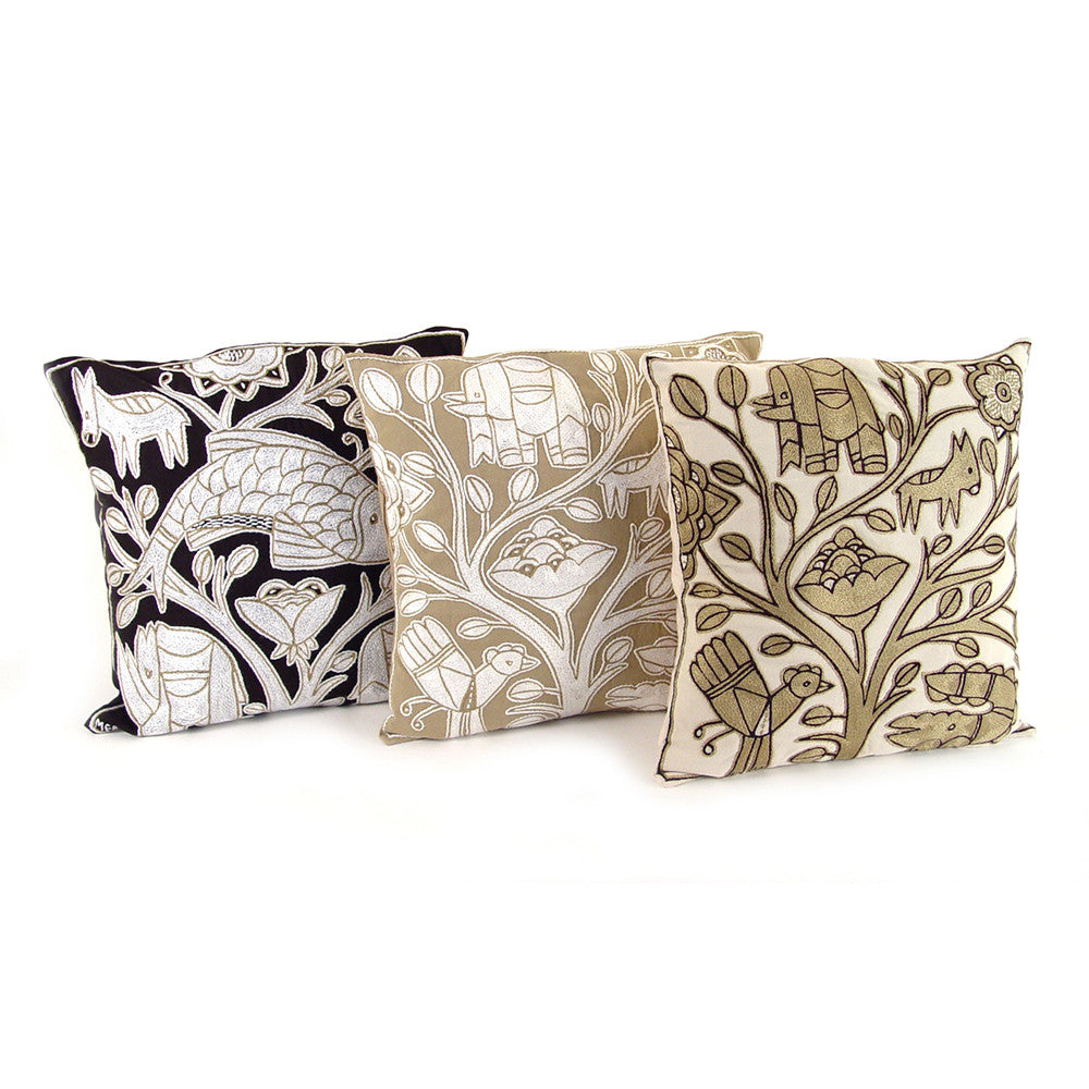 Beige and White Hand Embroidered Pillow Cover by Mbare Ltd - product image 5 for Resin Society