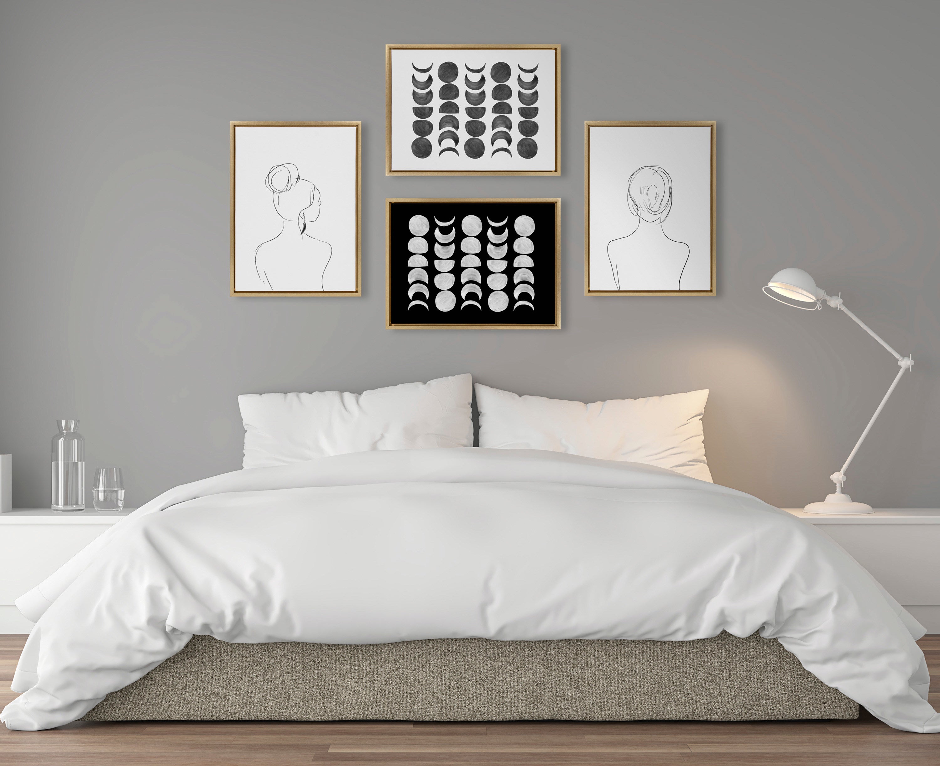 Sylvie 901 Moon Phases Black on White Framed Canvas by kateandlaurel - product image 5 for Resin Society