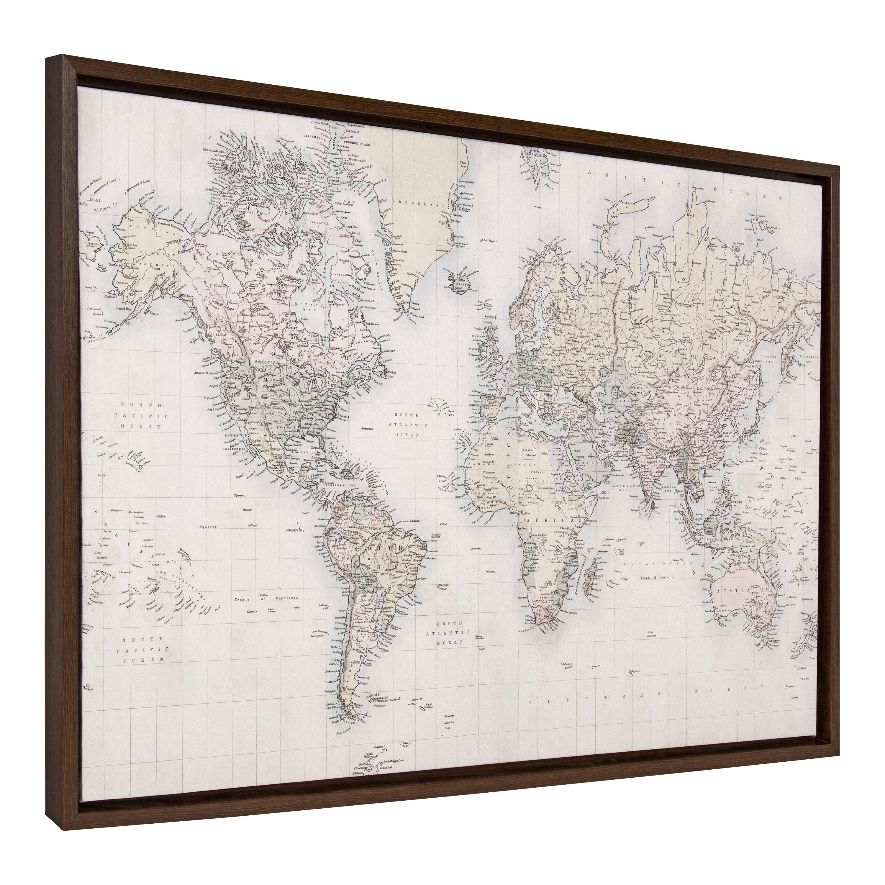 Sylvie Vintage World Map Framed Canvas by The Creative Bunch Studio by kateandlaurel - product image 2 for Resin Society