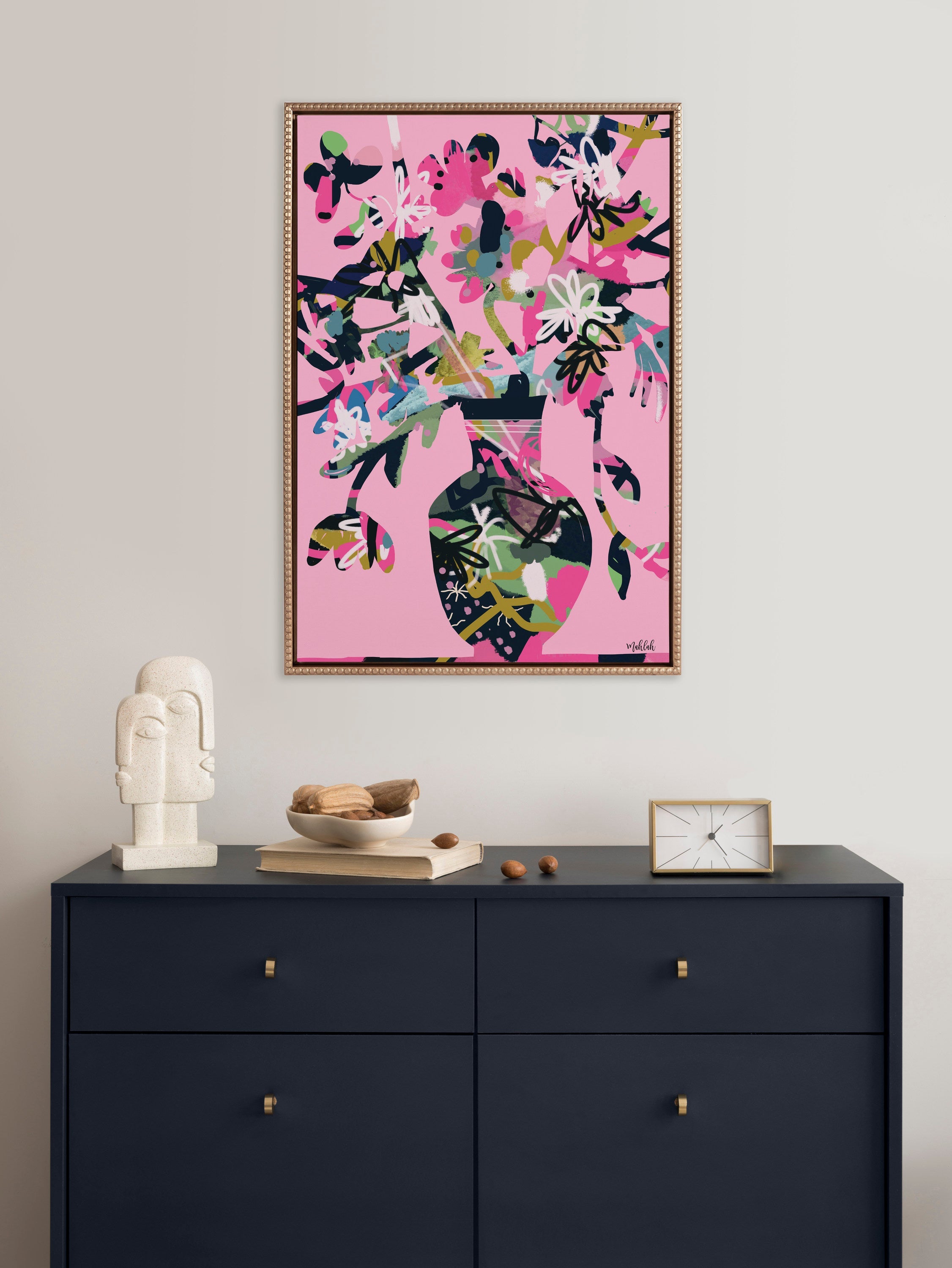 Sylvie Beaded Pinnacle Vase Framed Canvas by Inkheart Designs