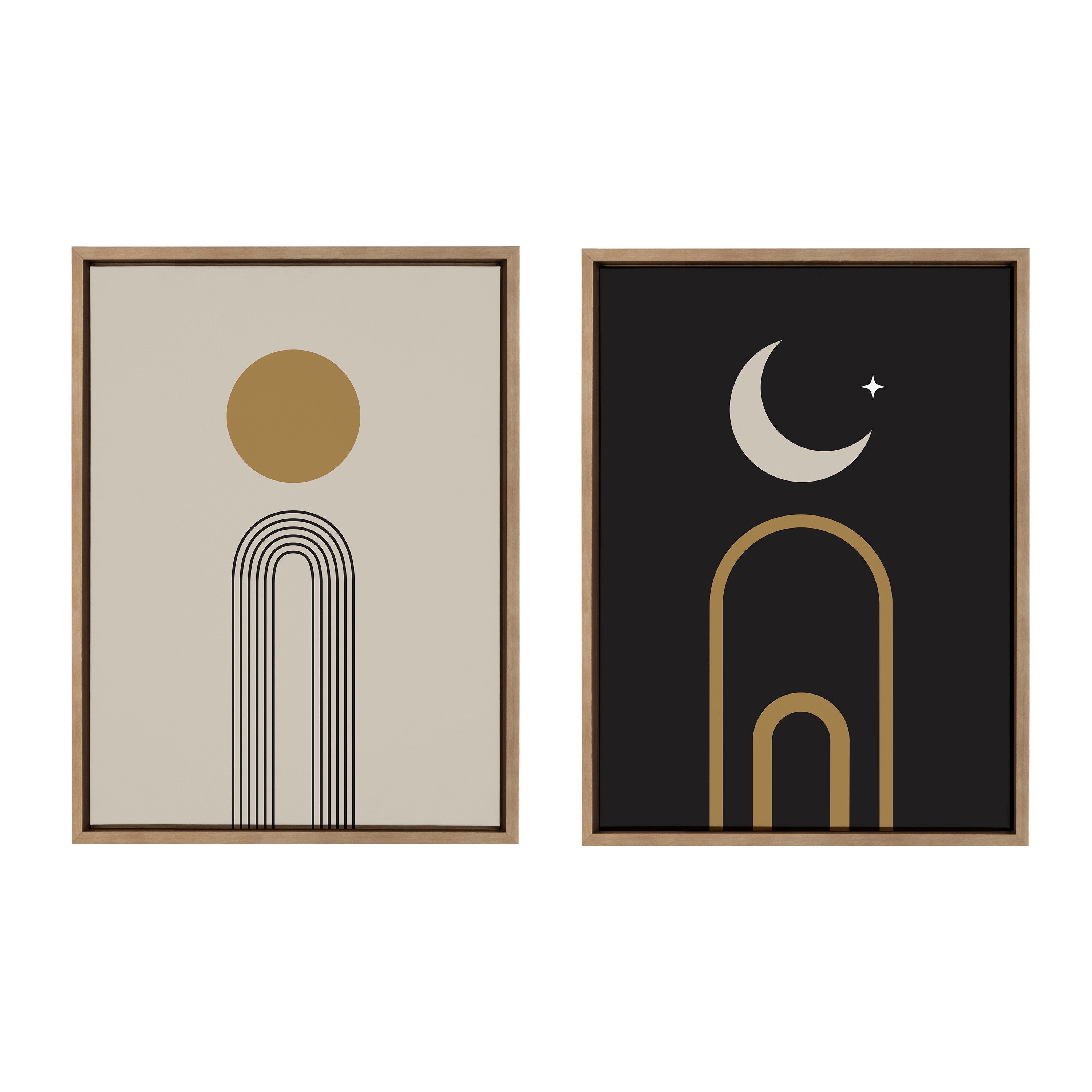Sylvie Boho Minimalist Sunrise Rainbow and Moon Arches Framed Canvas Art Set