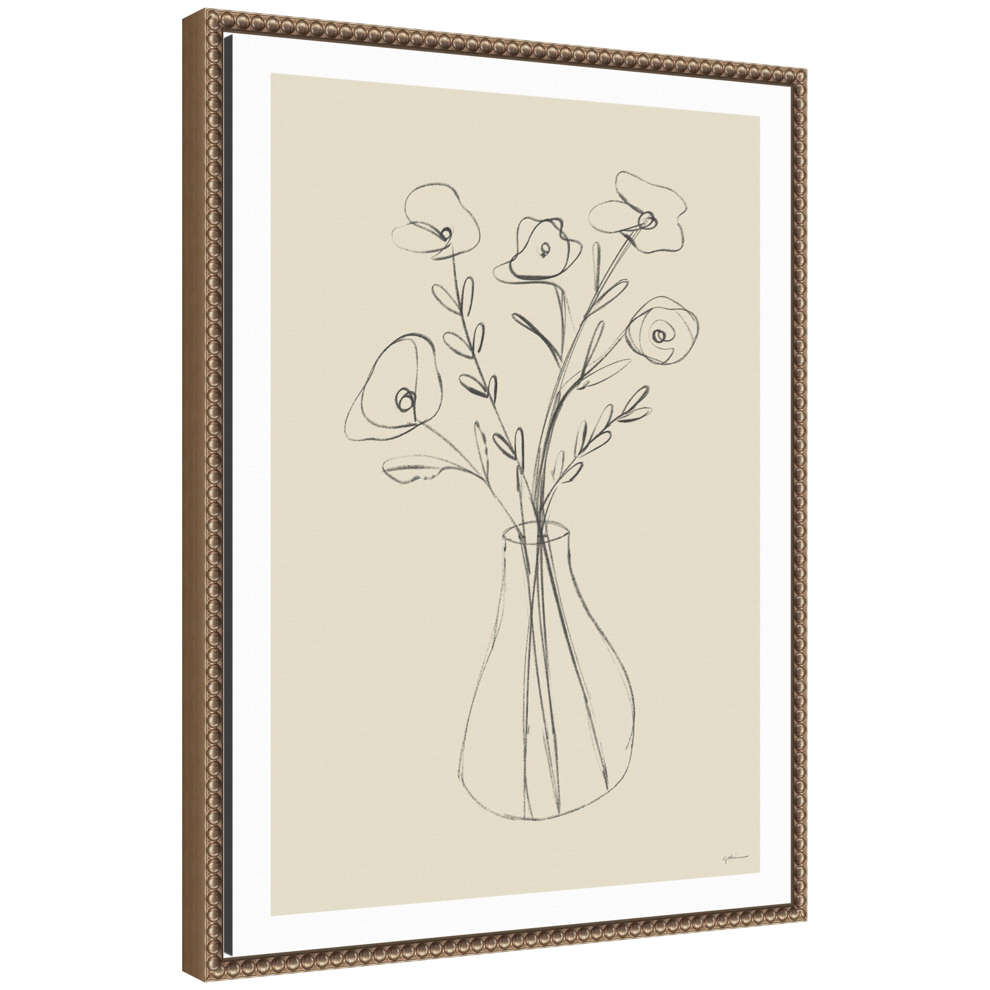 Floral Vase by Gabrielly Guedes framed canvas wall art in Dark Gray color