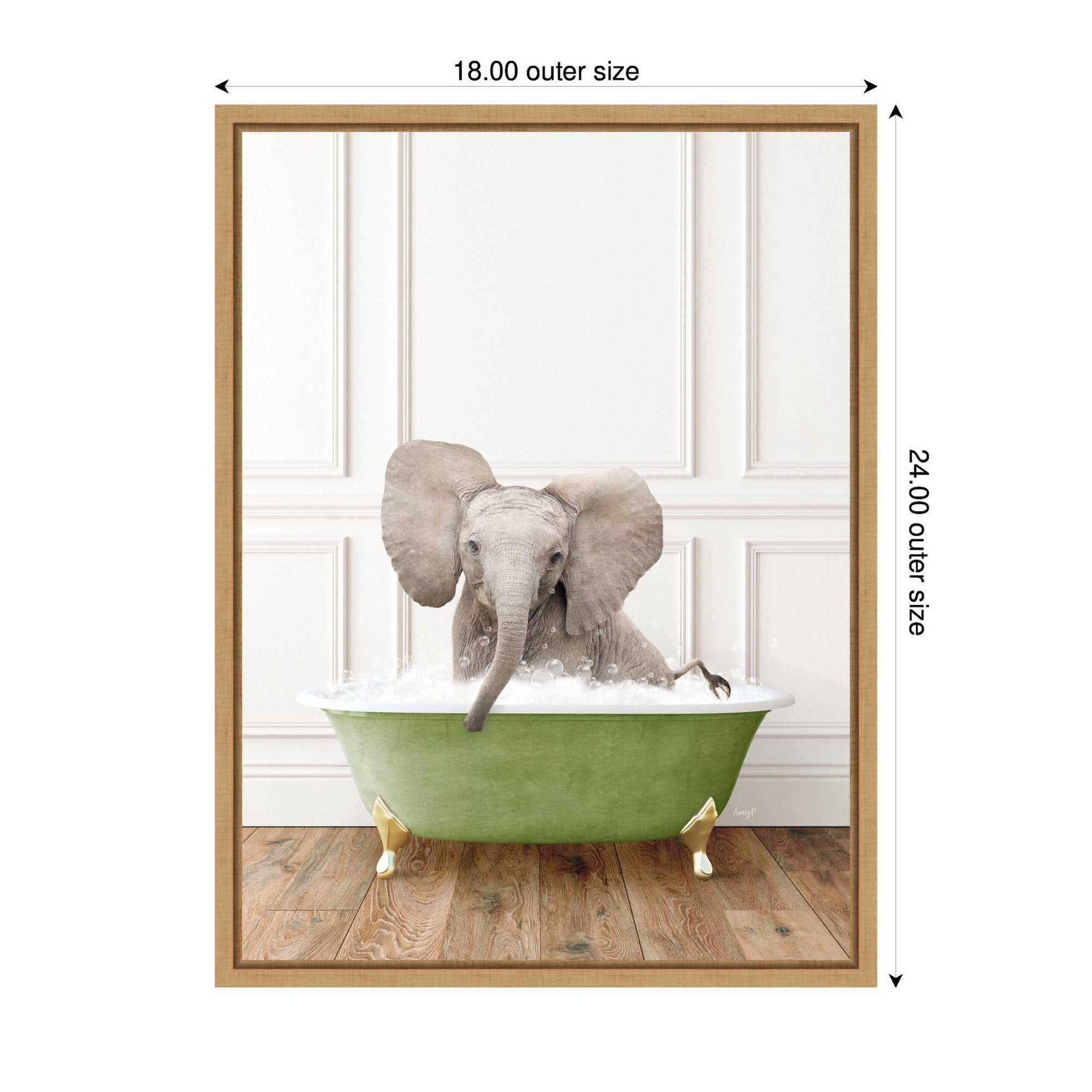 Sylvie Baby Elephant 4 in Transitional Bathtub Framed Canvas by Amy Peterson