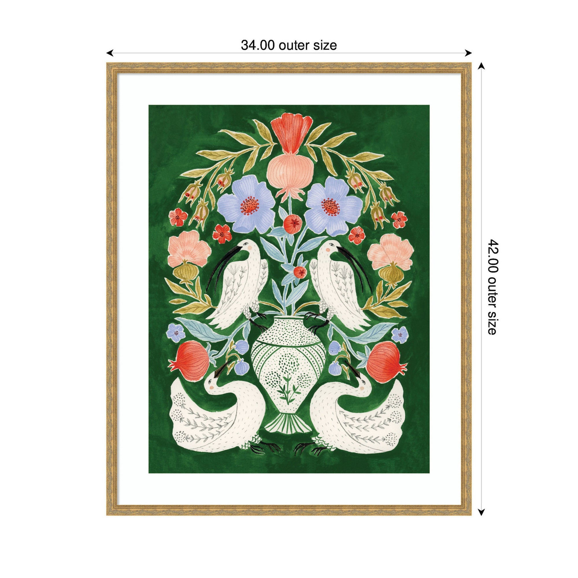 Floral Folklore Ibises and Swan by Jill Labieniec Framed Wall Art Print
