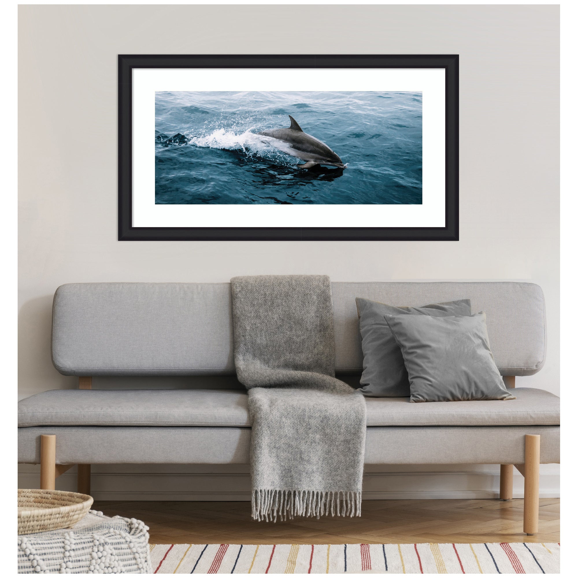 Framed Art Dolphin Skipping along in the Ocean Panel by Michael Schauer