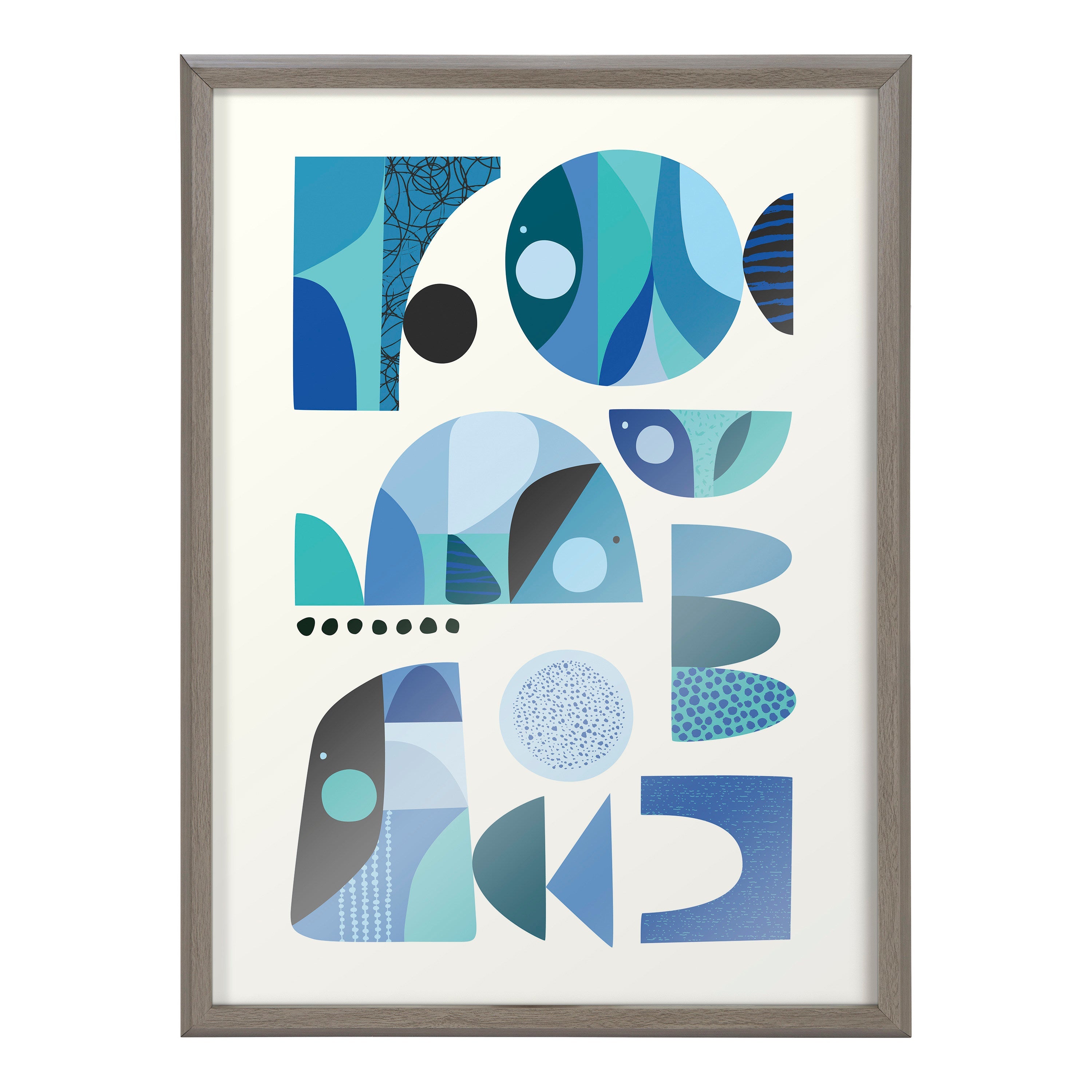 Blake Mid Century Fish Blue Framed Printed Glass by Rachel Lee of My Dream Wall