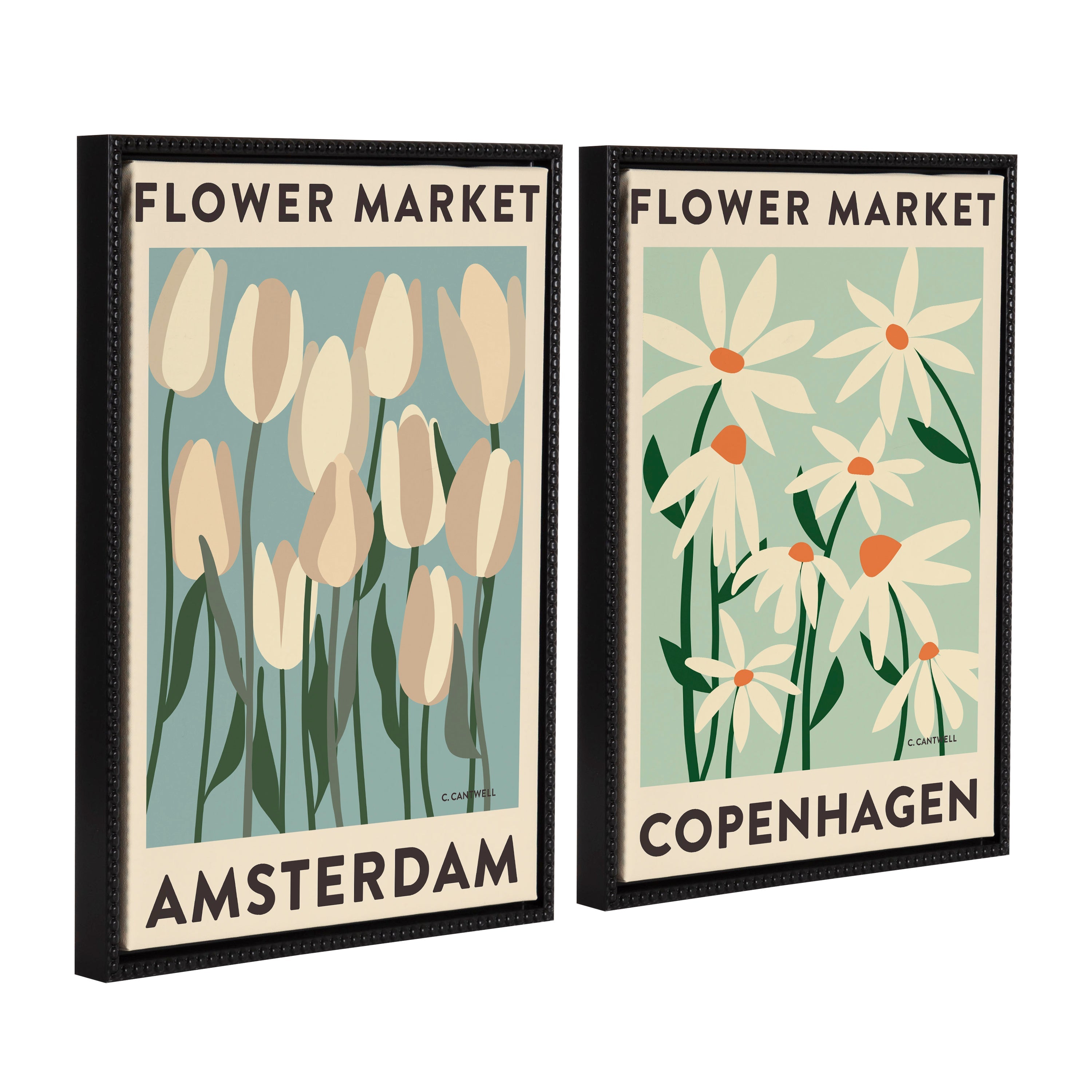 Sylvie Flower Market 3 and 4 Framed Canvas Art Set by Carrie Cantwell