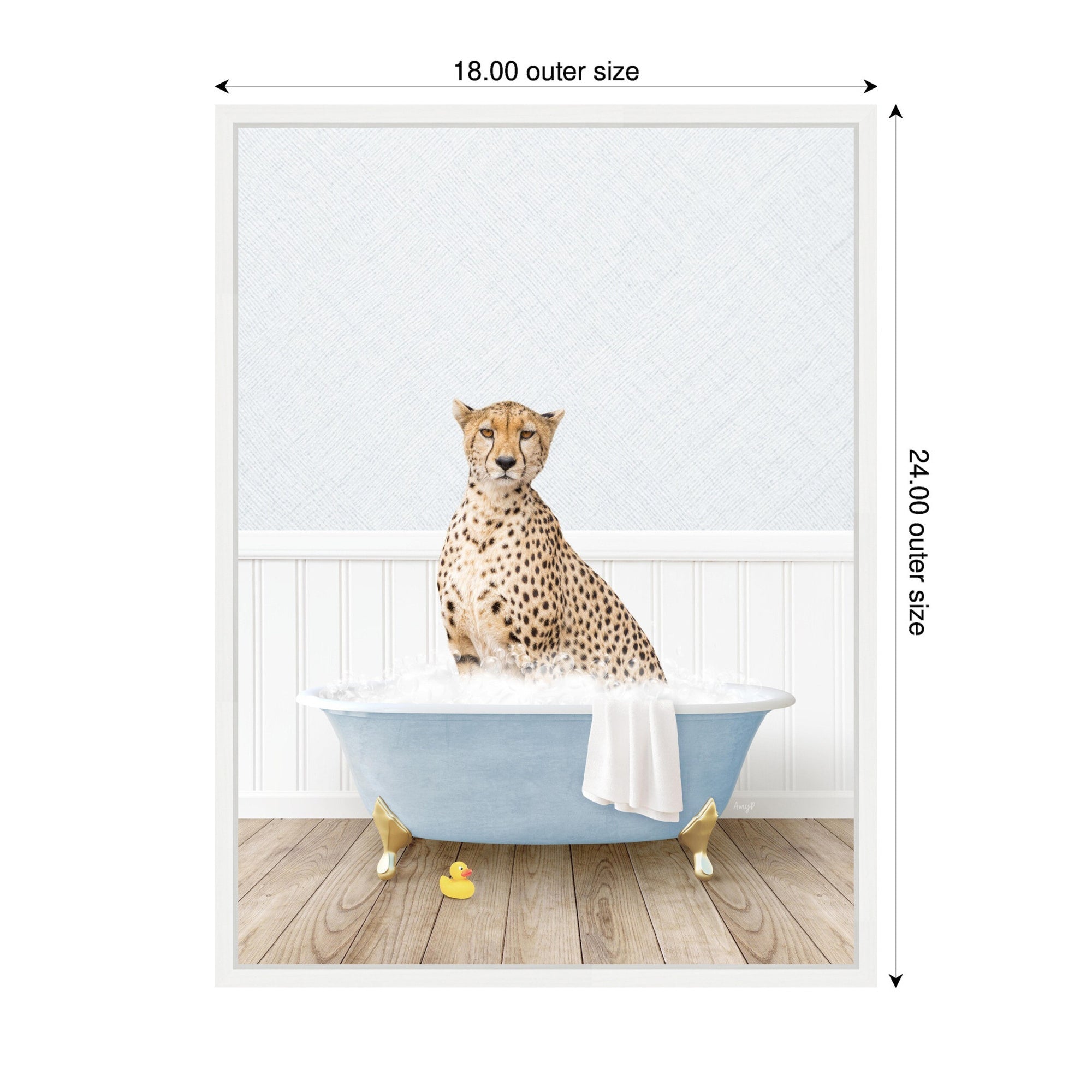 Sylvie Cheetah in Cottage Blue Bathtub Framed Canvas by Amy Peterson