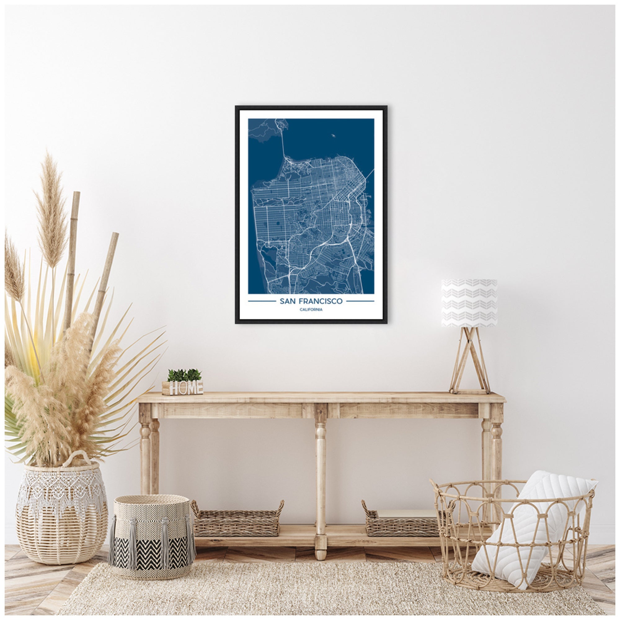 Sylvie San Francisco Map Regal Blue Framed Canvas by Jake Goossen
