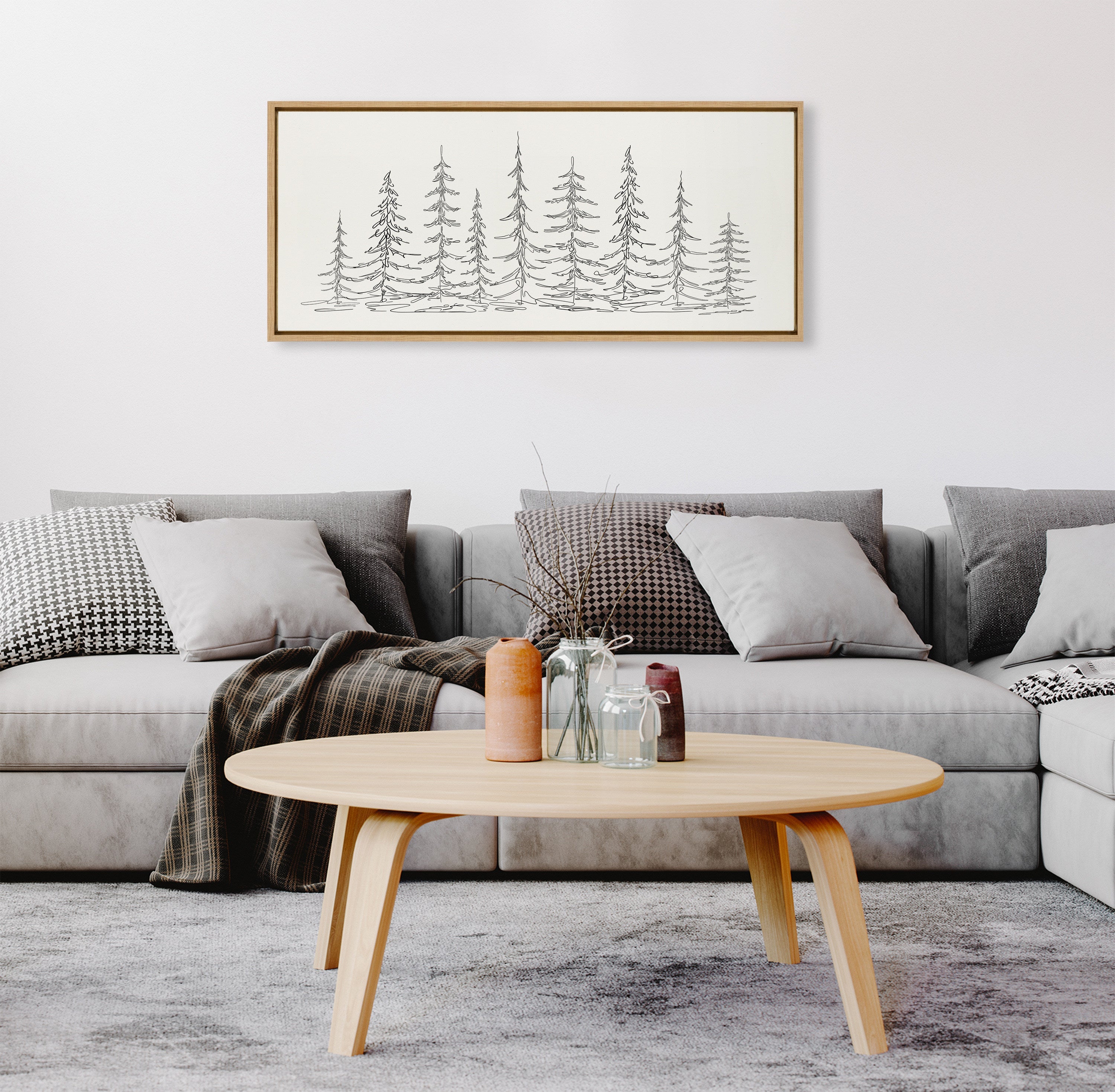Sylvie Minimalist Evergreen Trees Sketch Framed Canvas