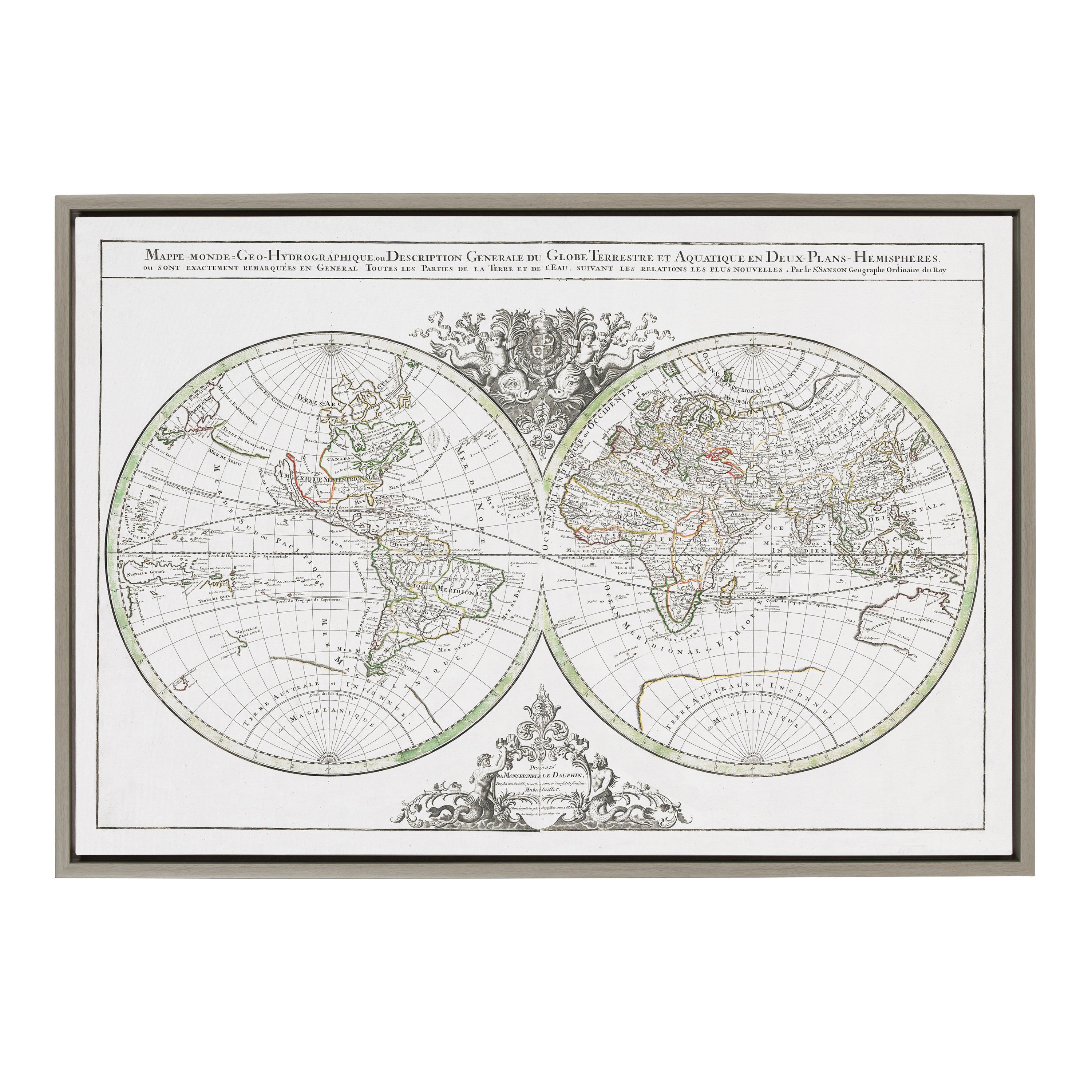 Sylvie Vintage World Map Framed Canvas by kateandlaurel - main product image for Resin Society