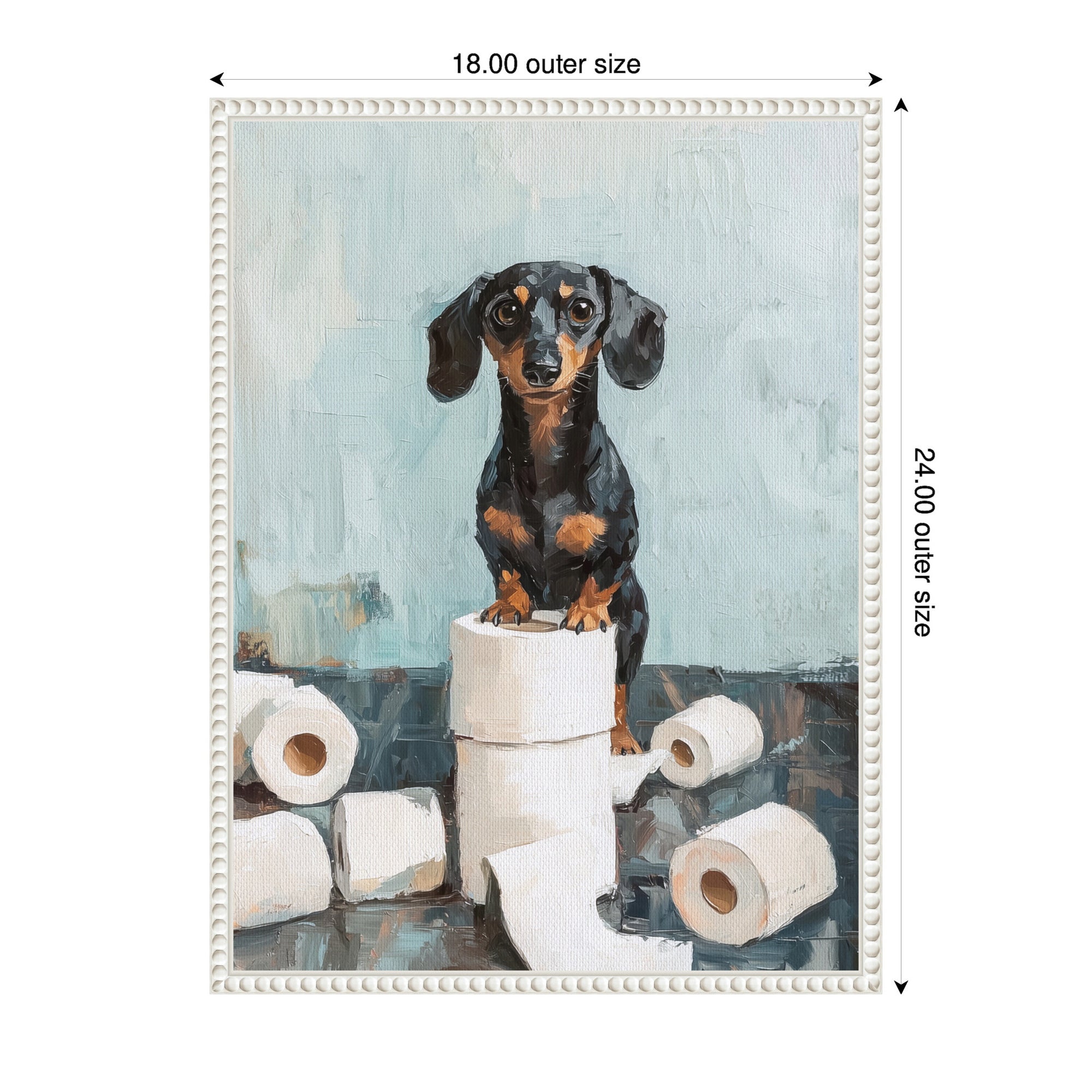 Sylvie Cute Dachshund Dog Toilet Paper Rolls Blue Teal Bathroom Art Framed Canvas