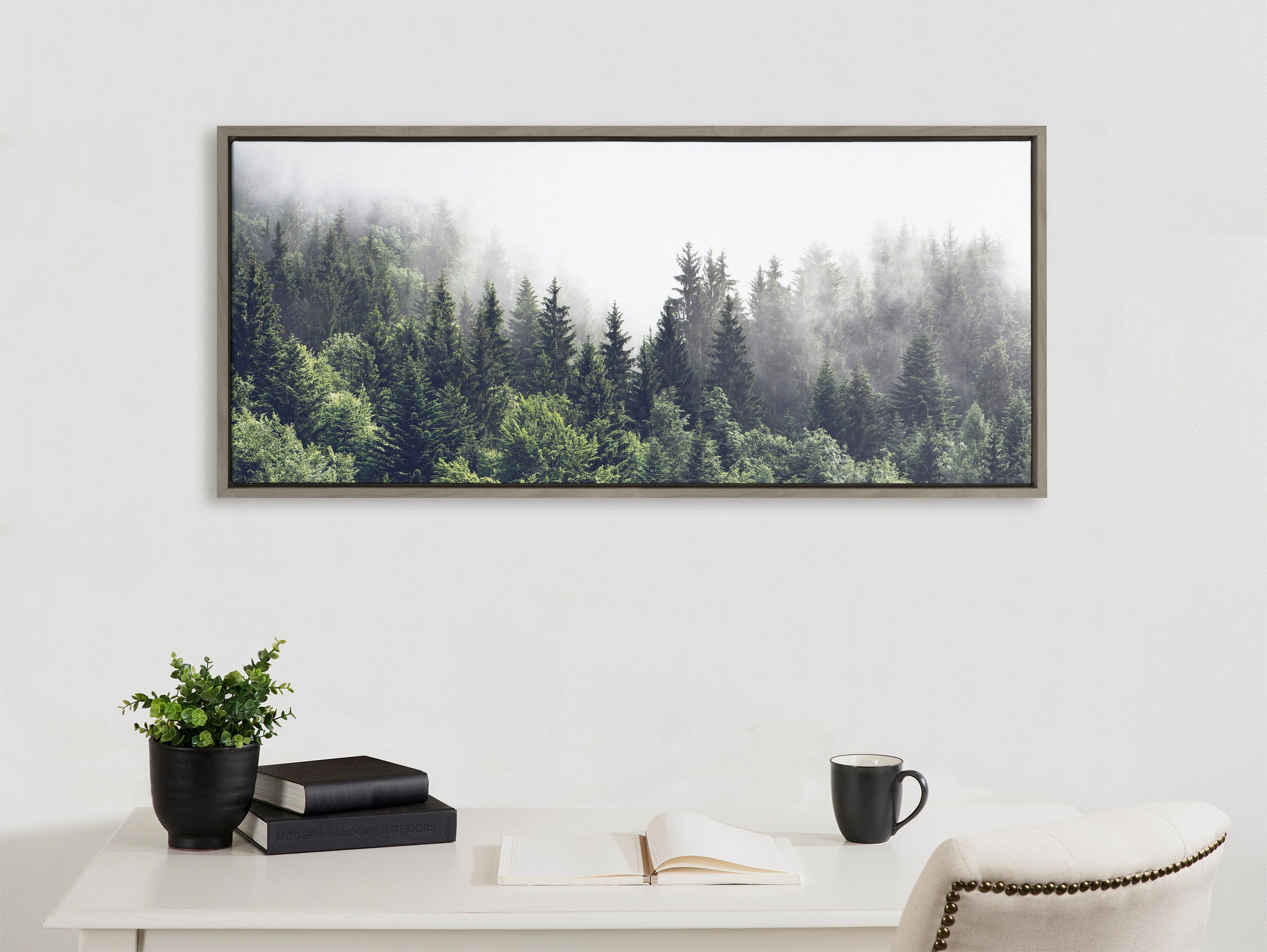 Sylvie Lush Green Forest On A Foggy Day Framed Canvas