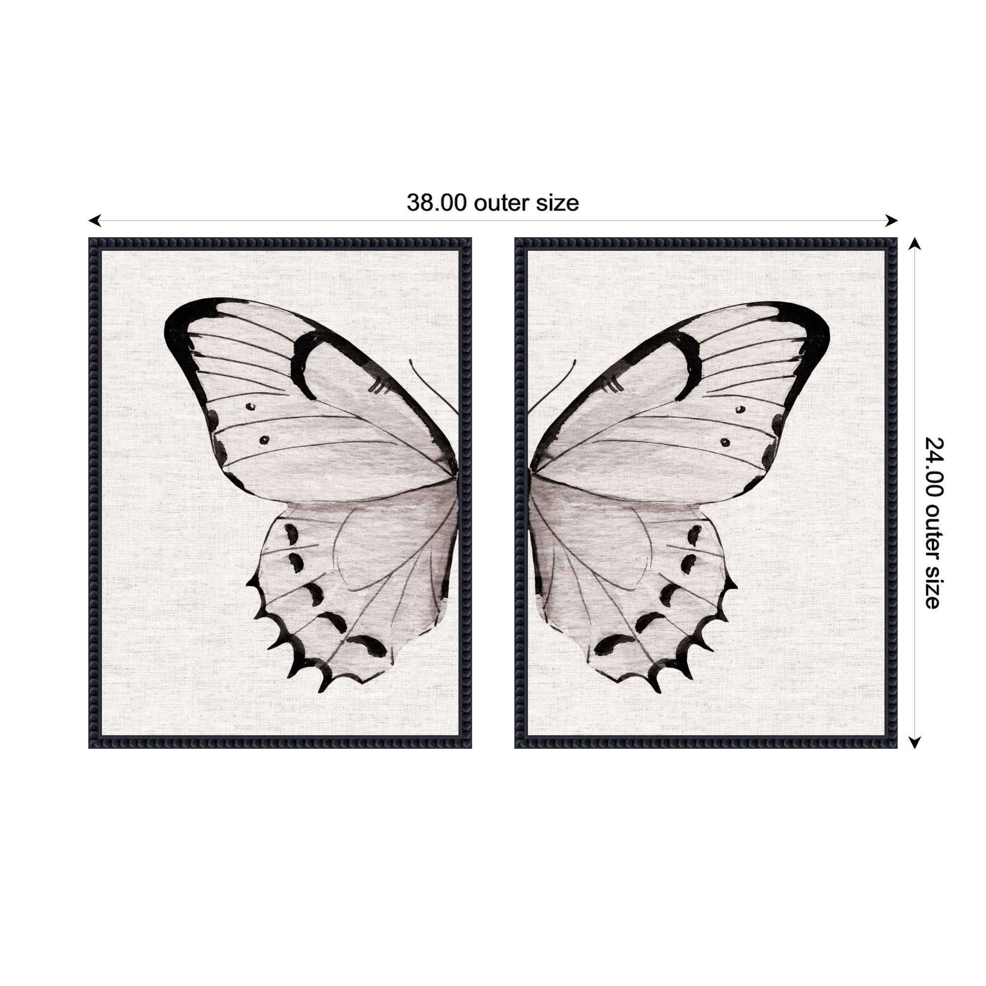 Sylvie Beaded Minimal Butterfly Watercolor Neutral Linen - 2 Piece Framed Canvas Art Set