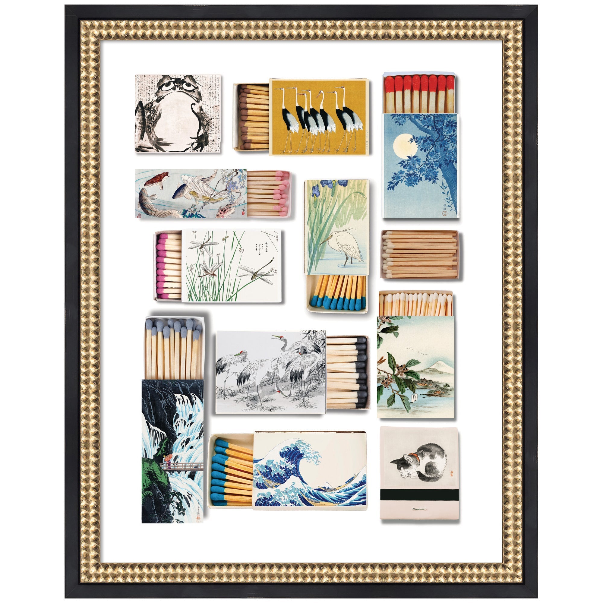 Japanese Matchbooks framed wall art print by Megan Ryan, featuring detailed color and castellated black frame