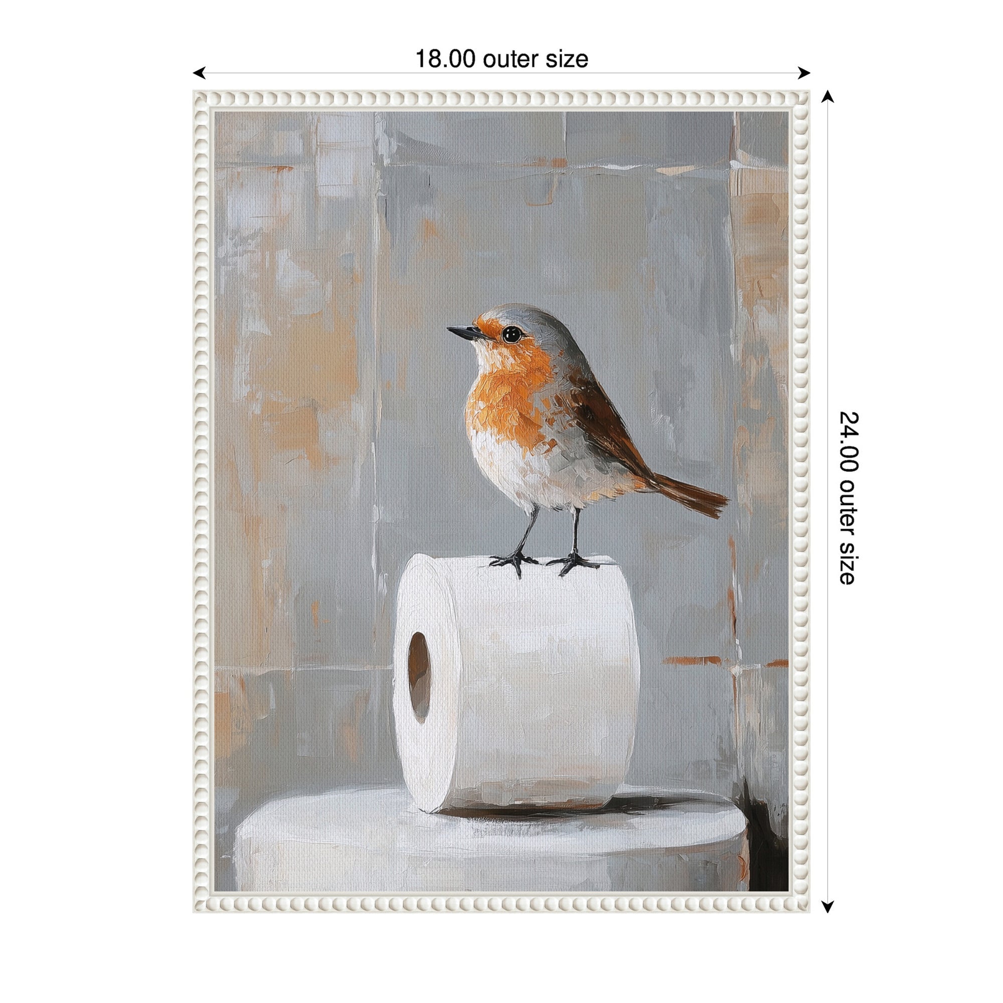 Sylvie Bird Standing on Toilet Paper Roll Toilet Bathroom Art Framed Canvas