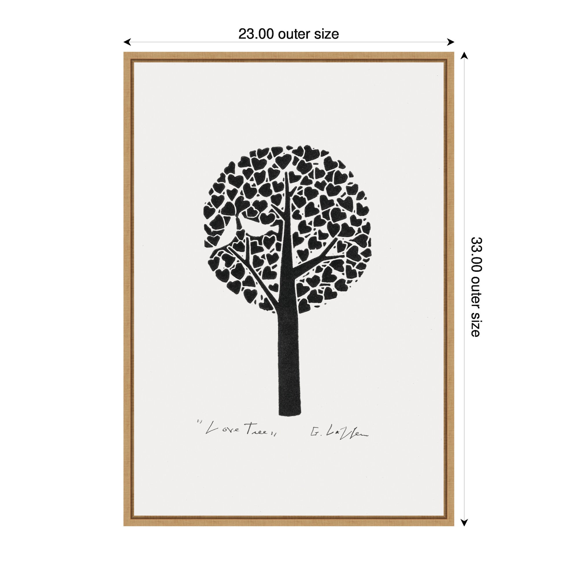 Sylvie Black and White Love Tree Linocut Framed Canvas by Giuliana Lazzerini